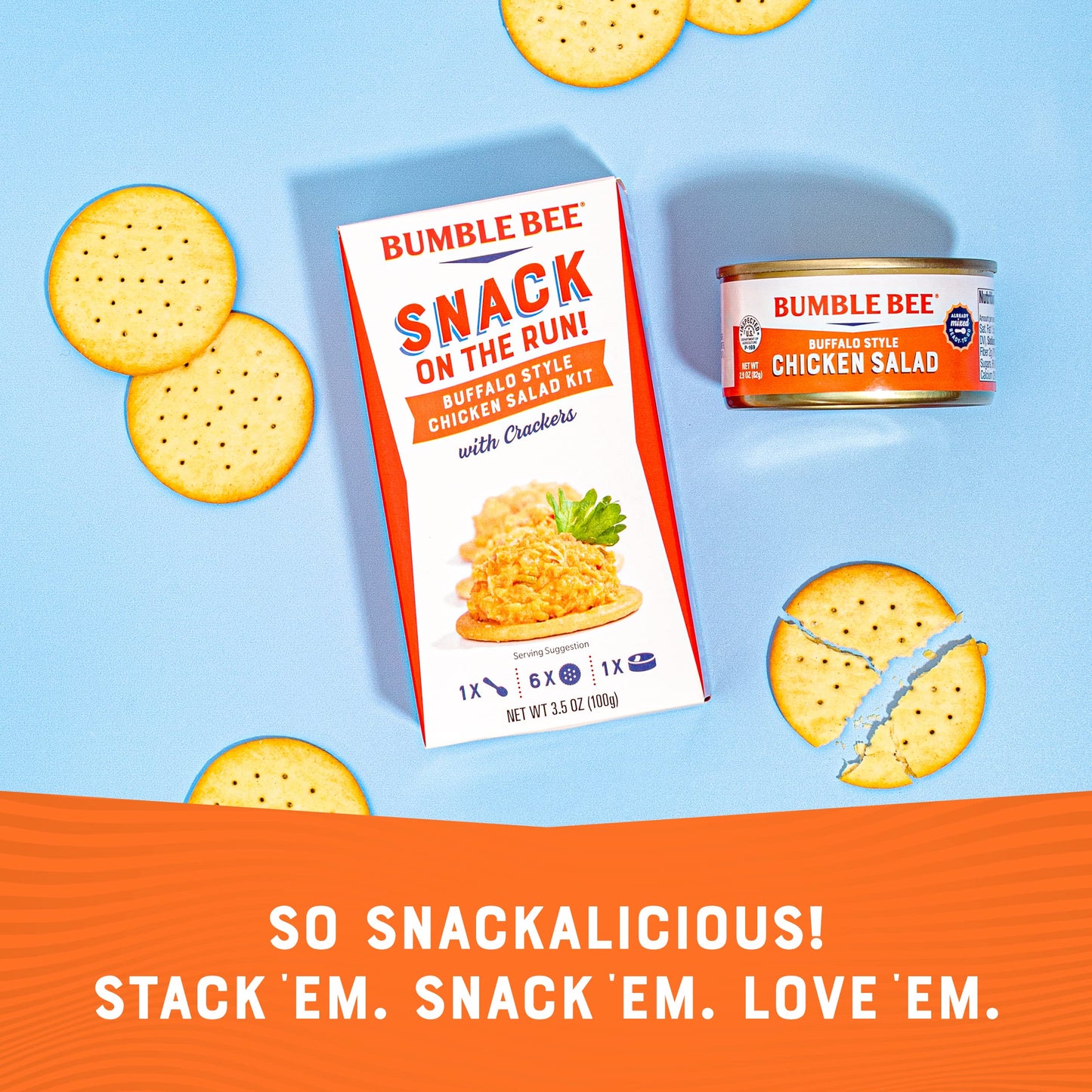 Bumble Bee Snack On The Run Buffalo Chicken Salad with Crackers Kit, 3.5 oz (Pack of 12) - Ready to Eat, Spoon Included - Shelf