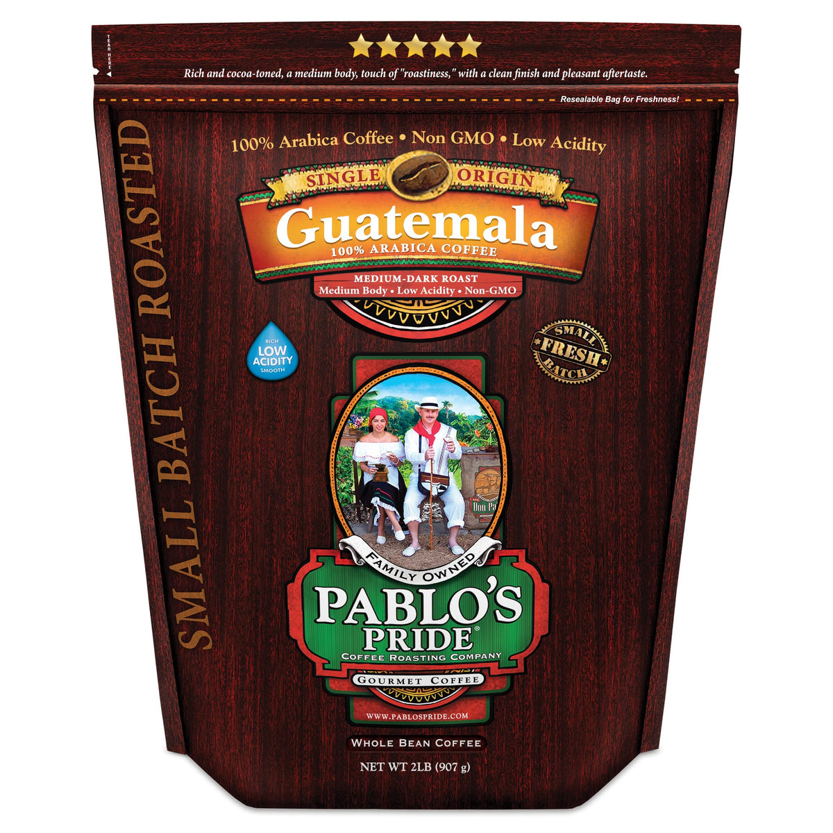 2Lb Pablo'S Pride Guatemala - Medium-Dark Roast - Whole Bean Arabica Coffee - Low Acidity - 2 Pound Bag