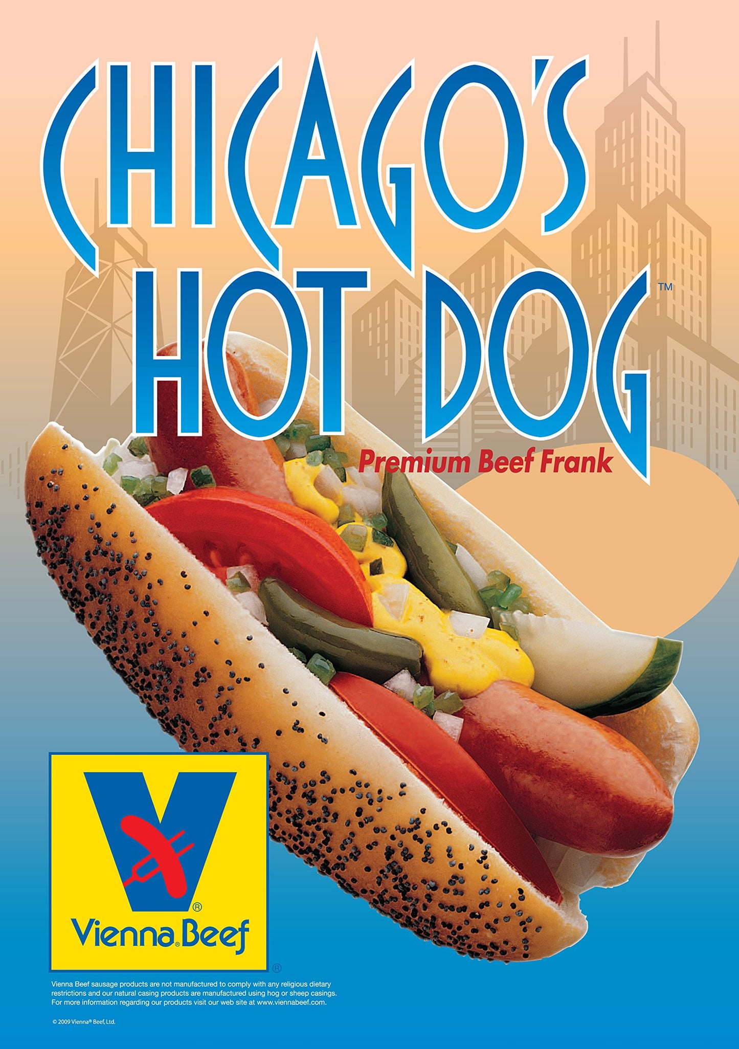 Vienna Beef Natural Casing Franks, 6" 8:1, 10 lbs (Approx. 80 Count) - Premium Quality Hot Dogs