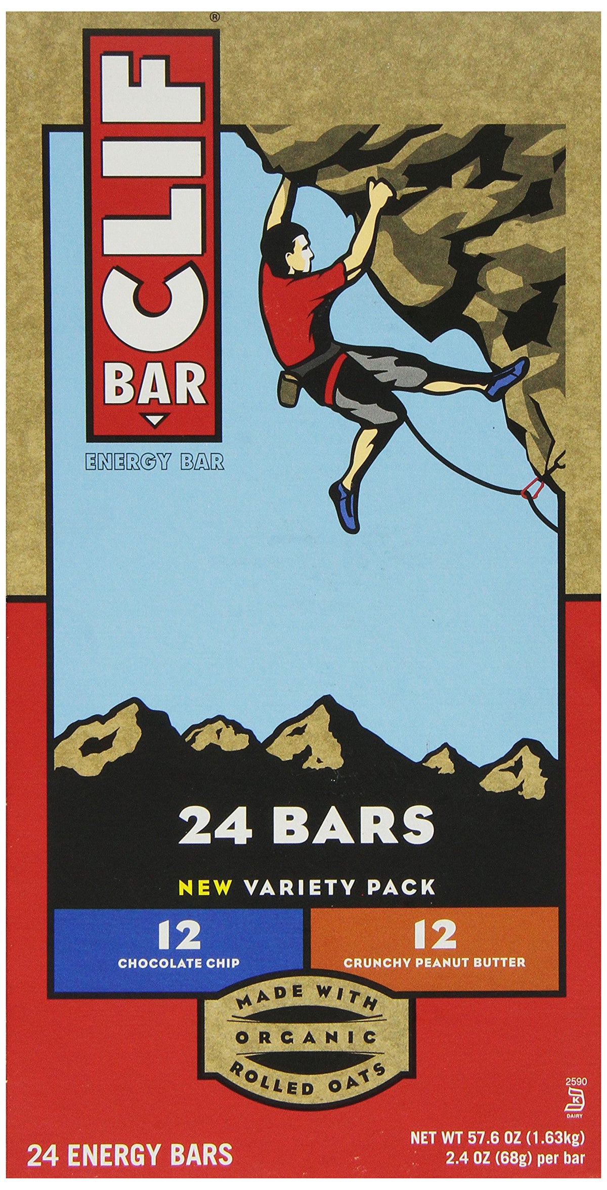 Clif Bar Variety Pack, Chocolate Chip, Crunchy Peanut Butter, 2.4 Oz. Nutrition Bars, 24 Count