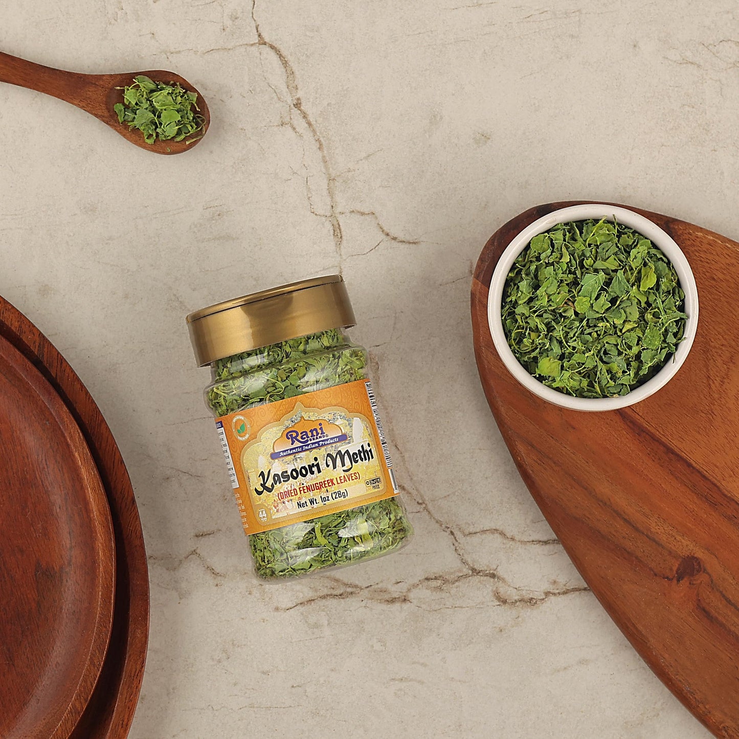 Rani Fenugreek Leaves Dried (Kasoori Methi) 1oz (28g) PET Jar ~ All Natural | Vegan | Gluten Friendly | NON-GMO | Kosher | Indian Origin