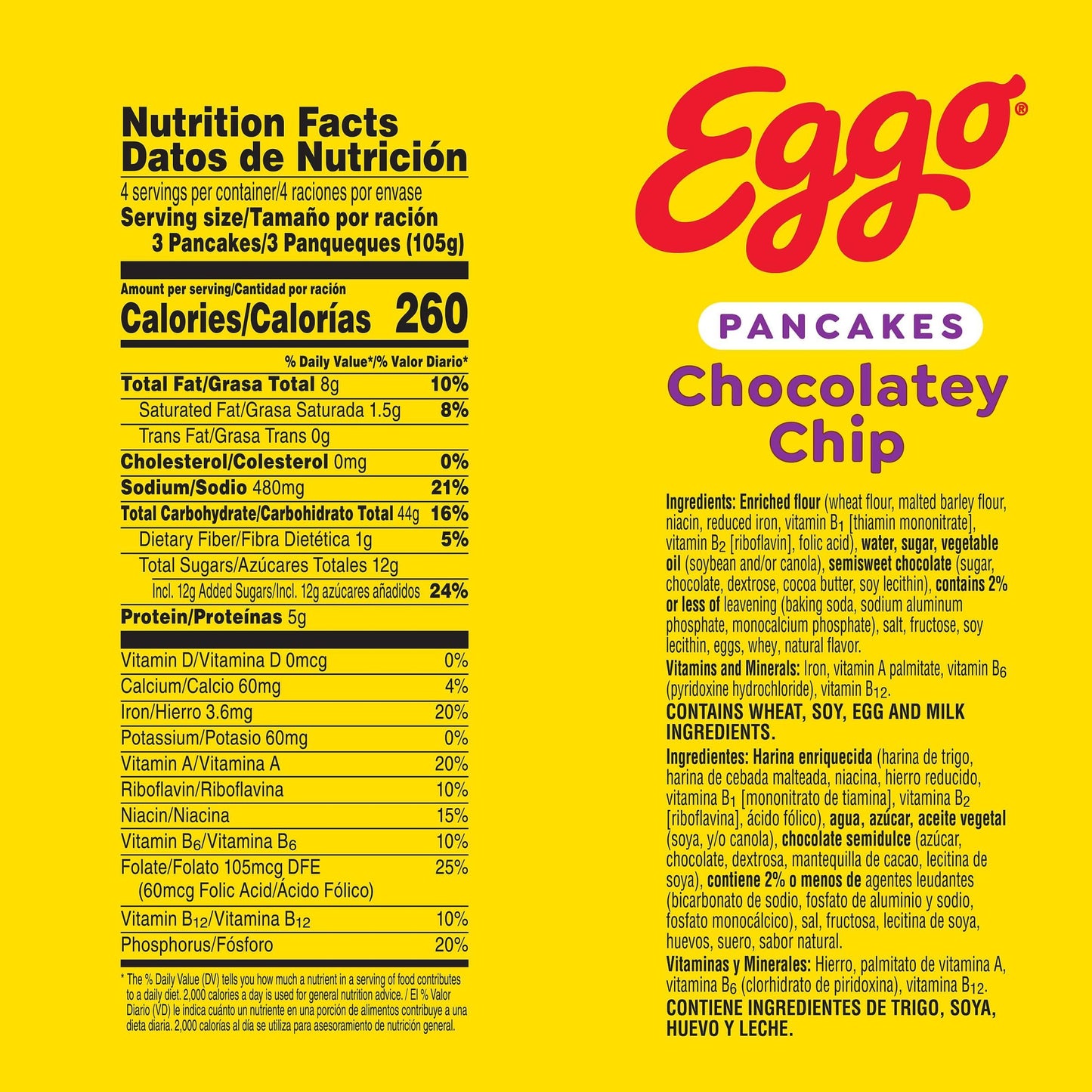 Eggo Frozen Pancakes, Frozen Breakfast, Breakfast Food, Chocolatey Chip, 14.8oz Box (12 Pancakes)