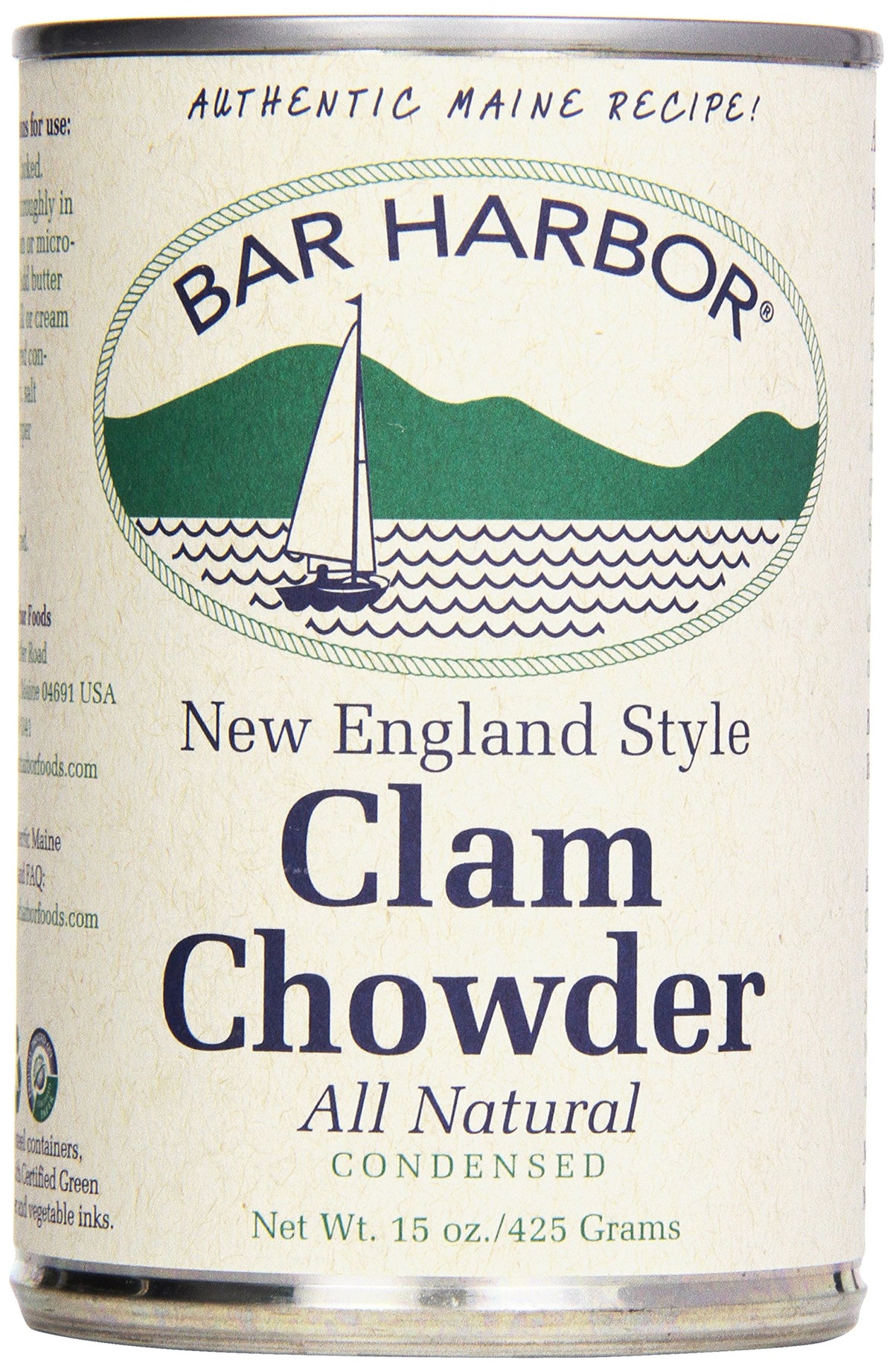 Bar Harbor Chowder, All Natural New England Clam, Cans - 15 Ounce