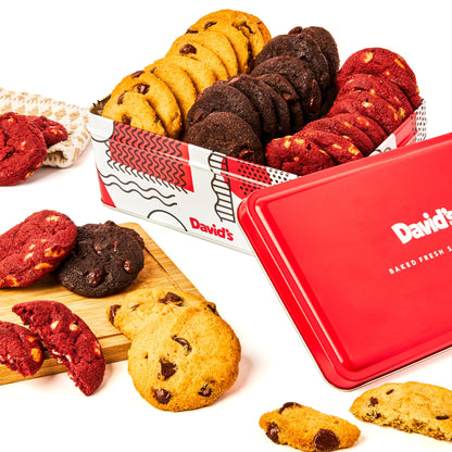 Davids Cookies Fresh-Baked Sweet Sampler Mini Bites Tin - 14oz Assorted Mini Cookies with Chocolate Chip, Chocolate & White Cho