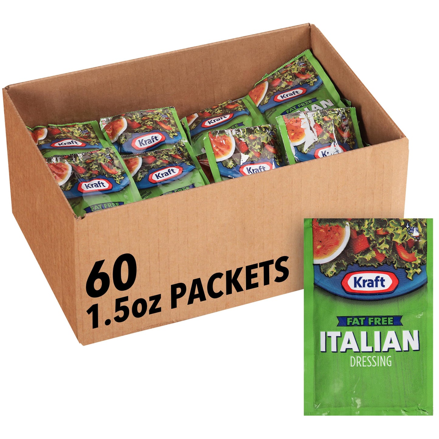Good Seasons Kraft Fat Free Italian Salad Dressing, 1.5 oz Packets, Pack of 60
