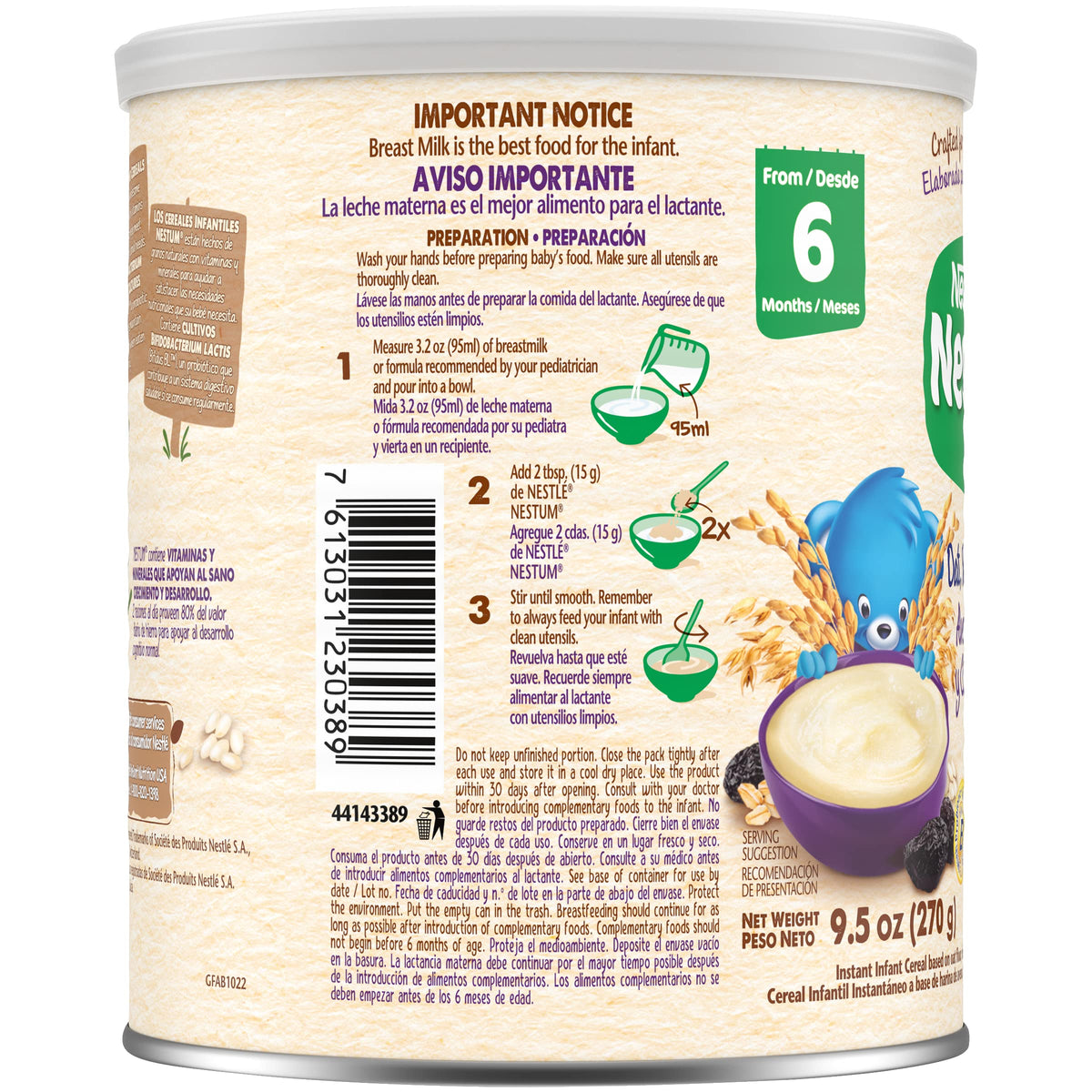 Nestle Nestum Infant Cereal, Multicereal With Prune, 9.5 Oz