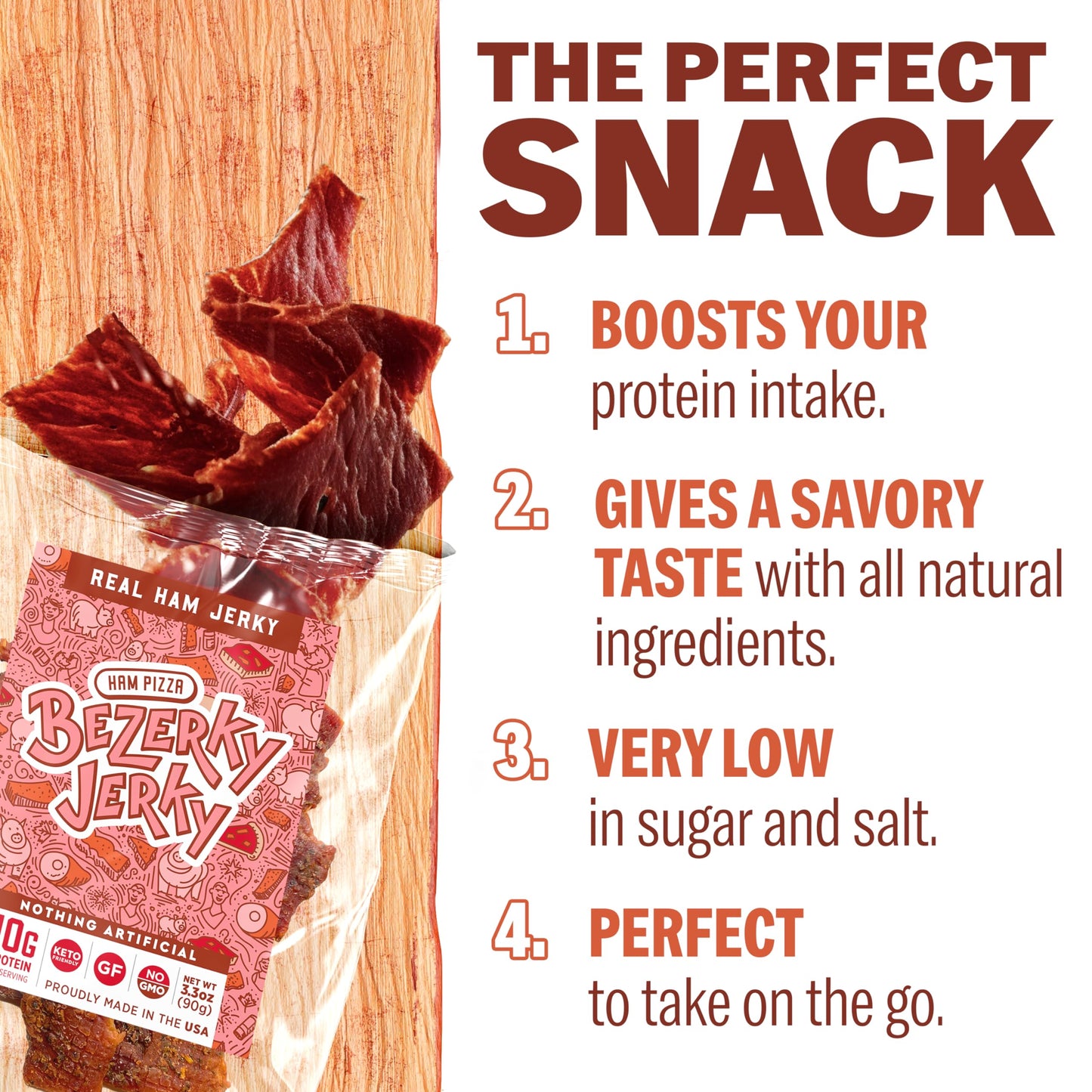 Bezerky Jerky Premium Ham Jerky | Low Fat High Protein | 16 Ounce Pack