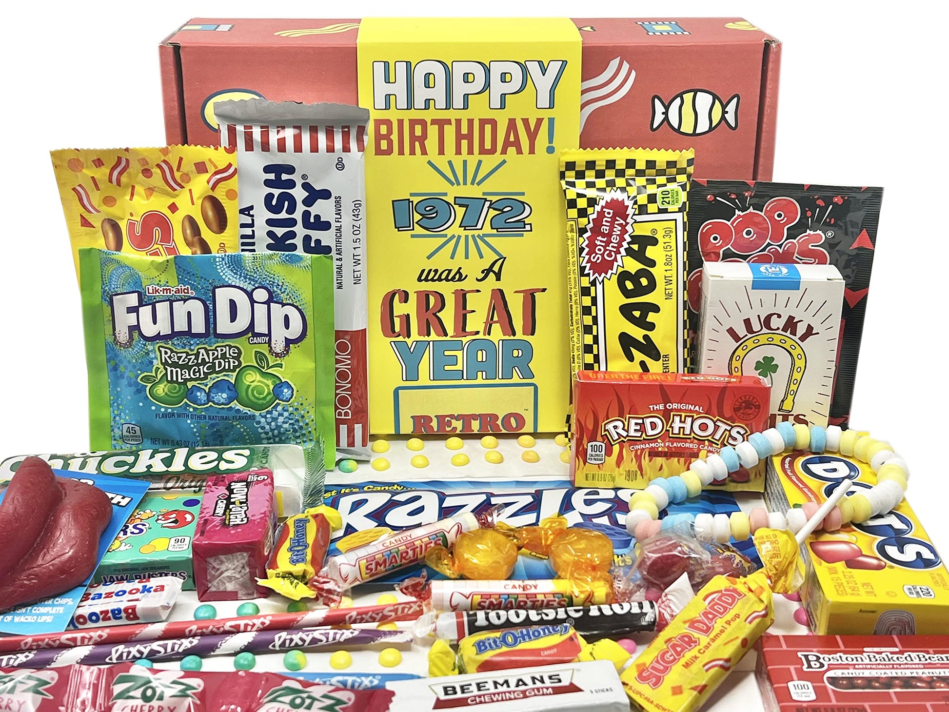 RETRO CANDY YUM Nostalgic 70s Candy Mix Gift Box - 32 Piece Set for 51st Birthday - Multicolor