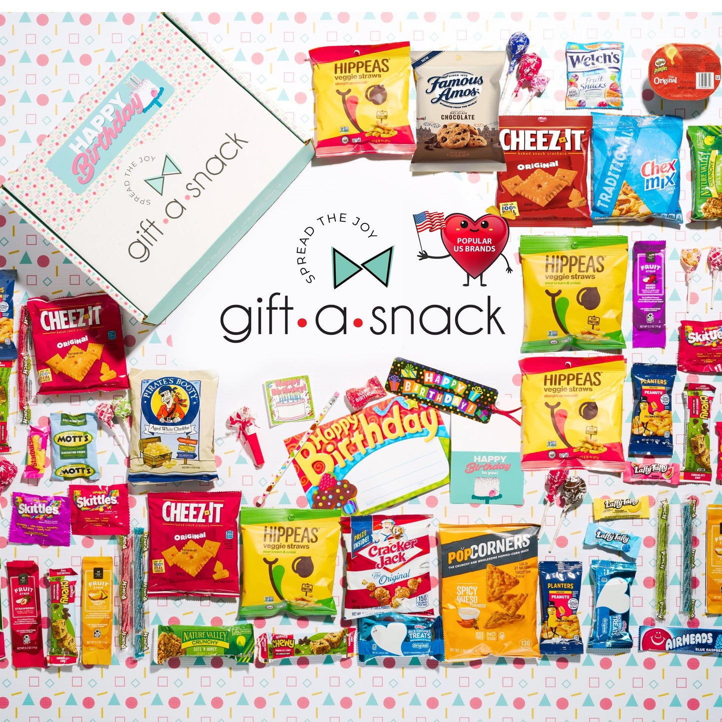 Gift A Snack - Happy Birthday Snack Box Variety Pack Care Package + Greeting Card (45 Count) Bday Sweet  Gift Basket  Candies Chips ers Bars - Food Assortments Assortments & Variety Gifts