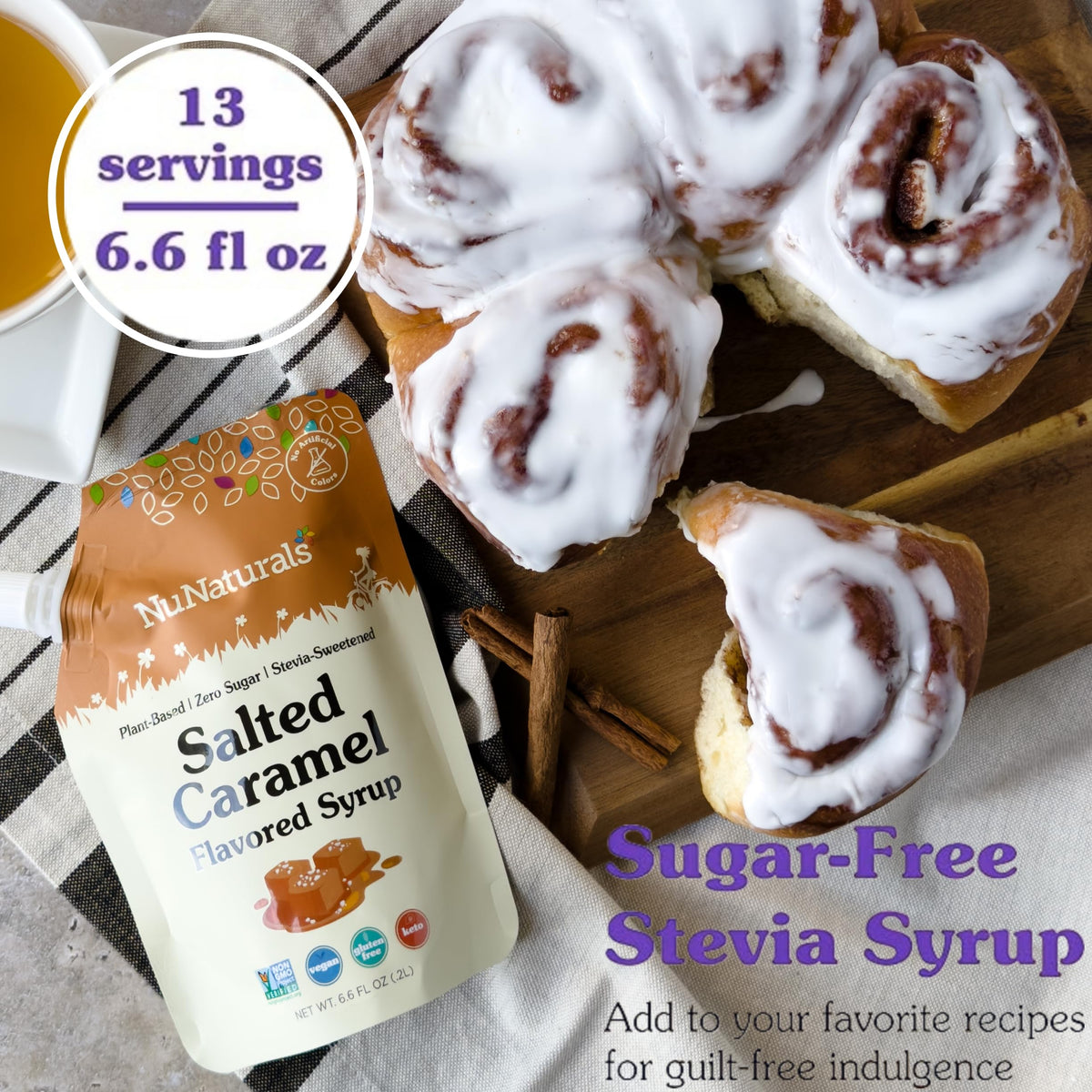 NuNaturals Stevia Syrup Sugar-Free Sweetener, Zero Calorie, Salted Caramel, 6.6 Fl Oz (Pack of 3)
