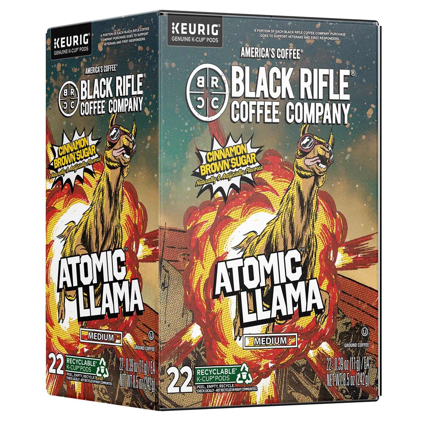 Black  Coffee Company Atomic Llama 22 Count - Medium Roast Cinnamon & Brown Sugar Flavored K Cups - Single-Serve Coffee Pods