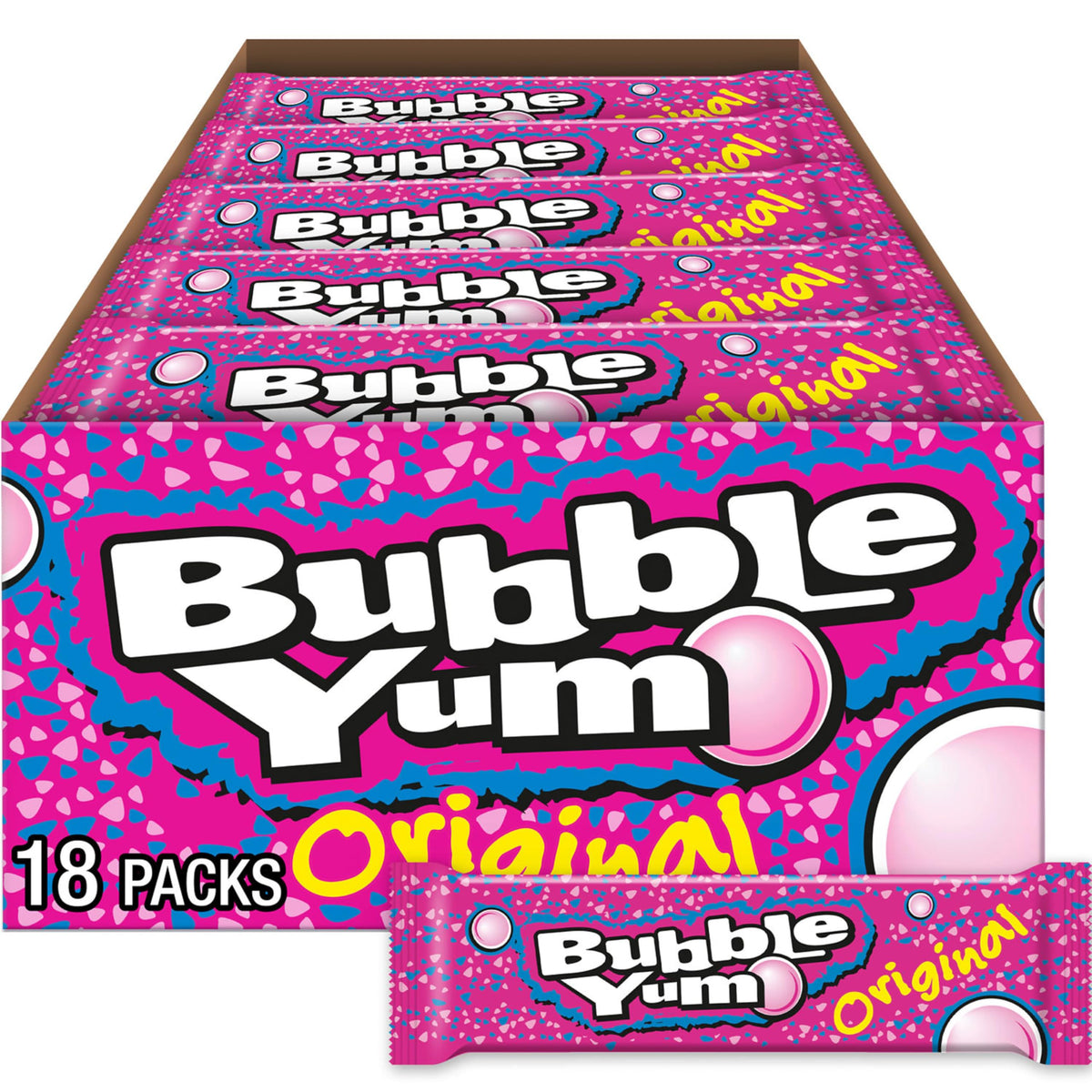 BUBBLE YUM Original Chewy, Bubble Gum Packs, 1.4 oz (18 Count)