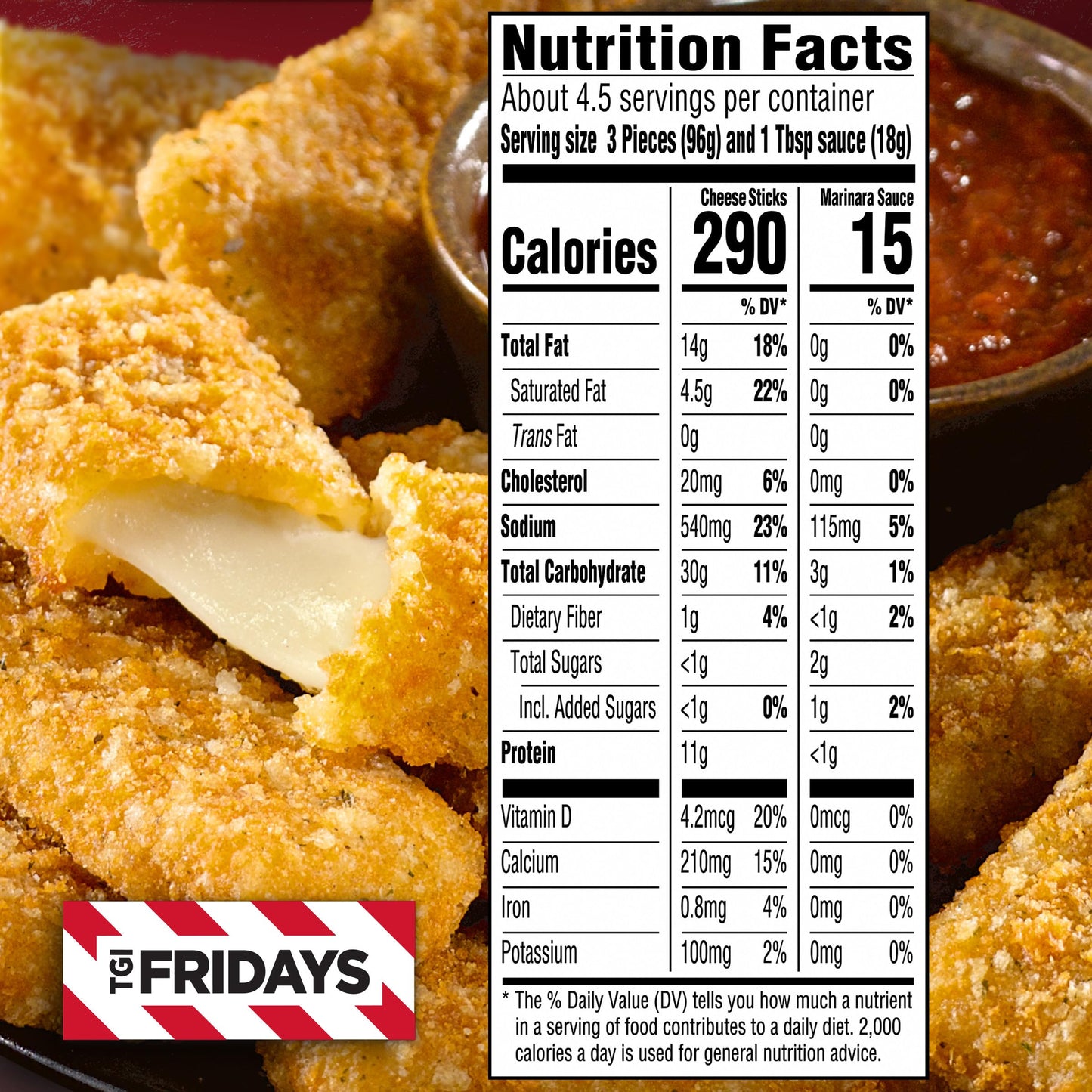 TGI Fridays Mozzarella Sticks Frozen Snacks with Marinara Sauce, 17.4 oz Box