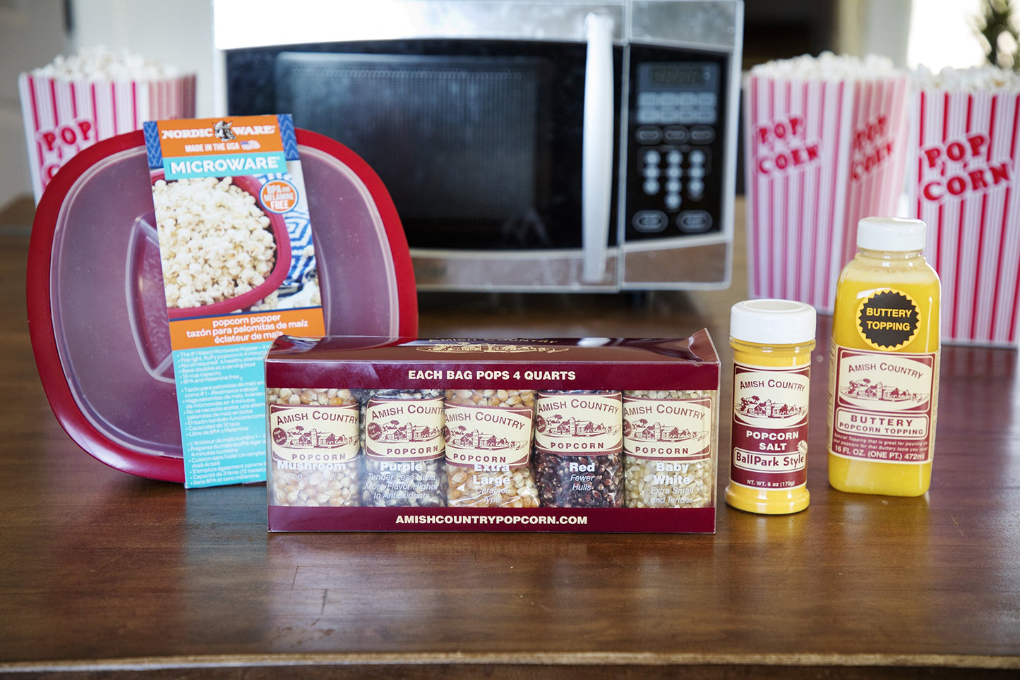 Amish Country Popcorn | 10-4 oz Bags | Microwave Bowl and Popcorn Kernels Variety Pack with Buttery Topping and Ballpark ButterS