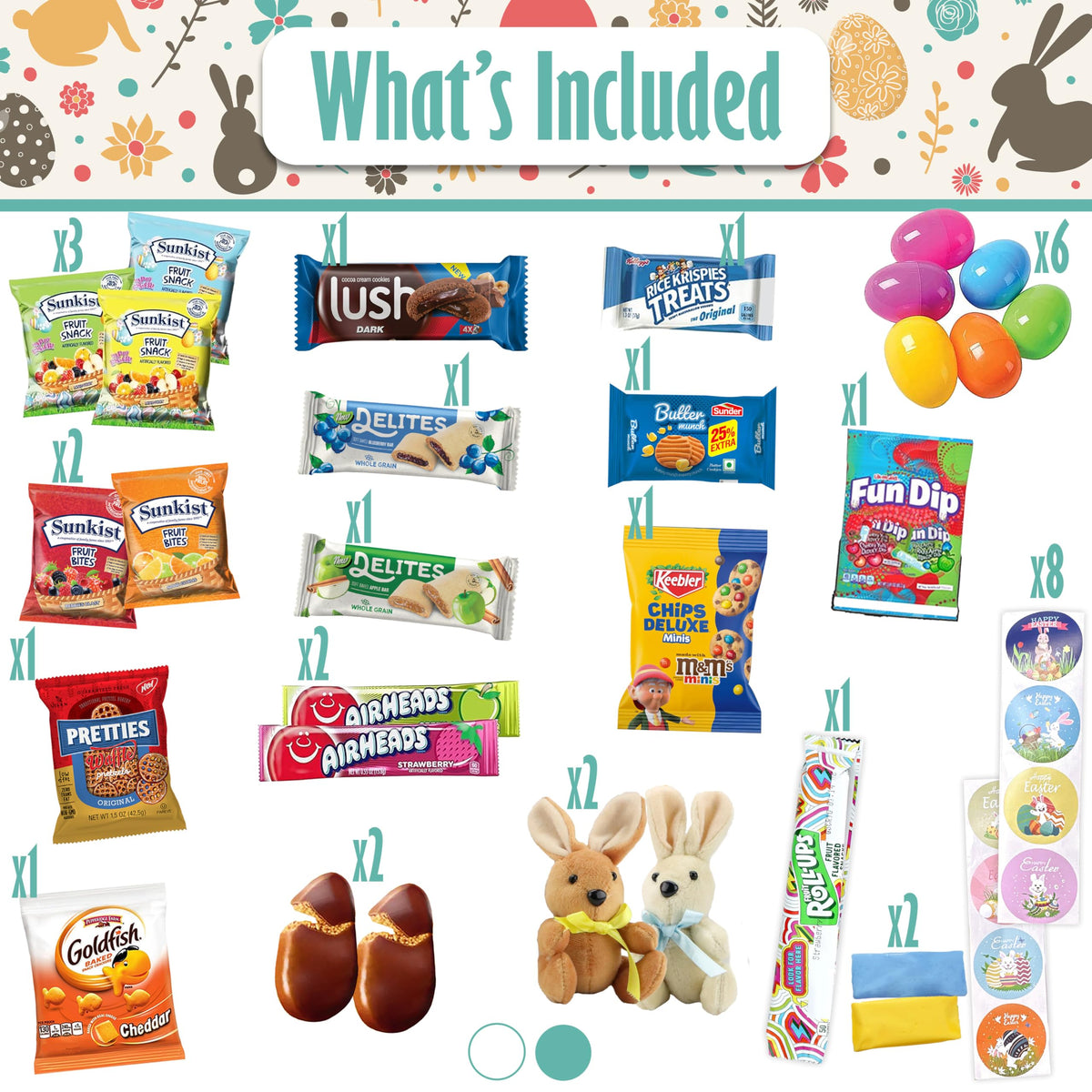 Easter Snack Yellow Box (42 Count) Filled With Snacks, Cookies, Peelable Gummies, Marshmallow Gummies, Bunny And More, Great Pac