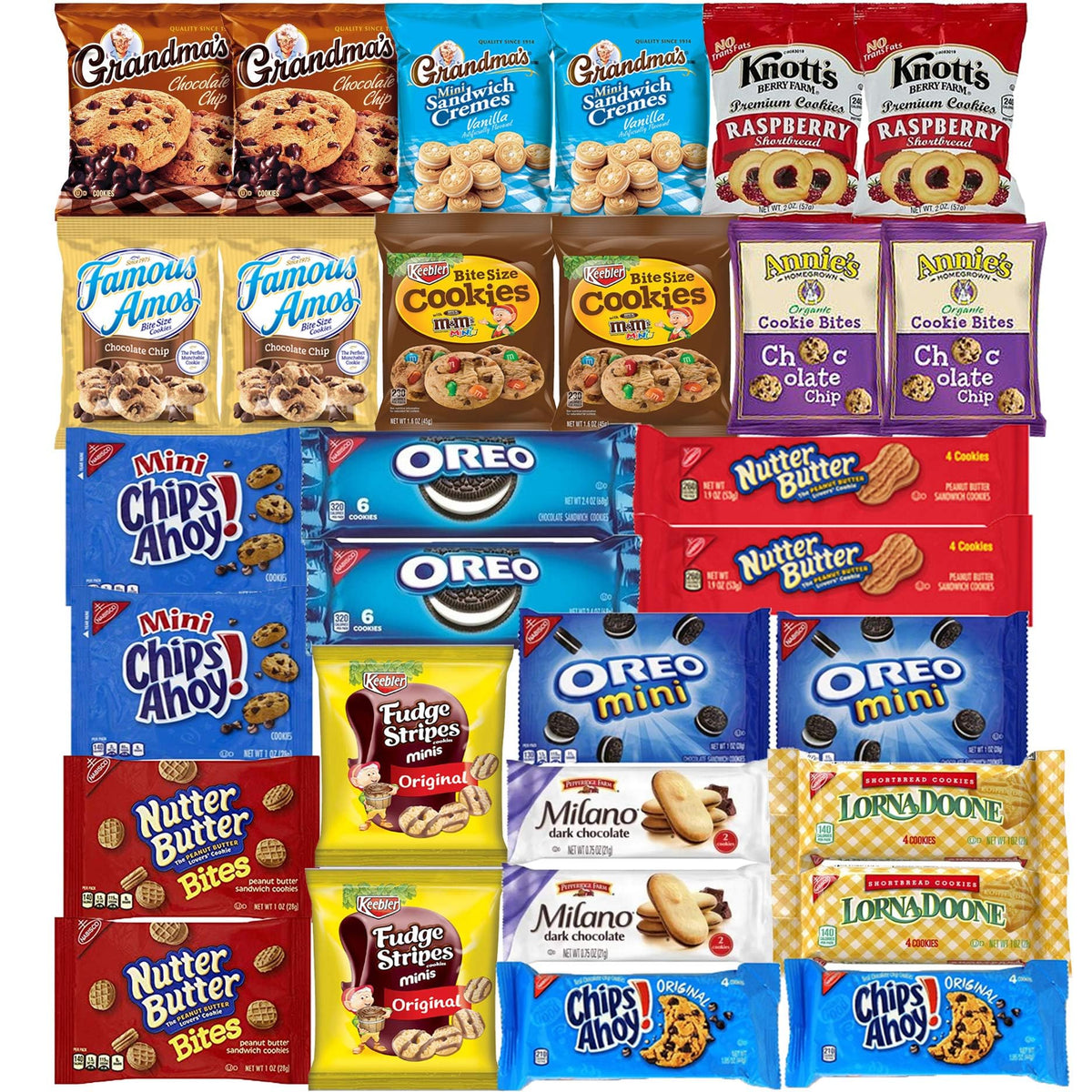 Cookies Variety Pack - Individually Wrapped Assortment - Christmas Gift - Sampler Bulk Care Package Gift Box (30 Count)