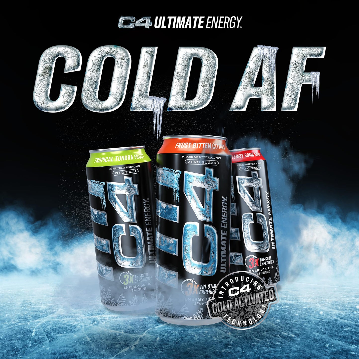Cellucor C4 Ultimate Pre Workout Energy Drink, 300mg Caffeine, Sugar Free, Cherry   Frost, 16oz (Pack of 12)