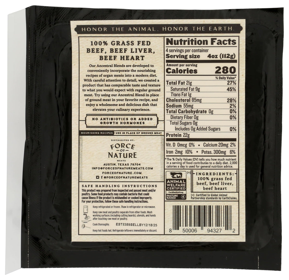 Force Of Nature Meats 100% Grass Fed, Regenerative Beef Ancestral Blend, 16 oz