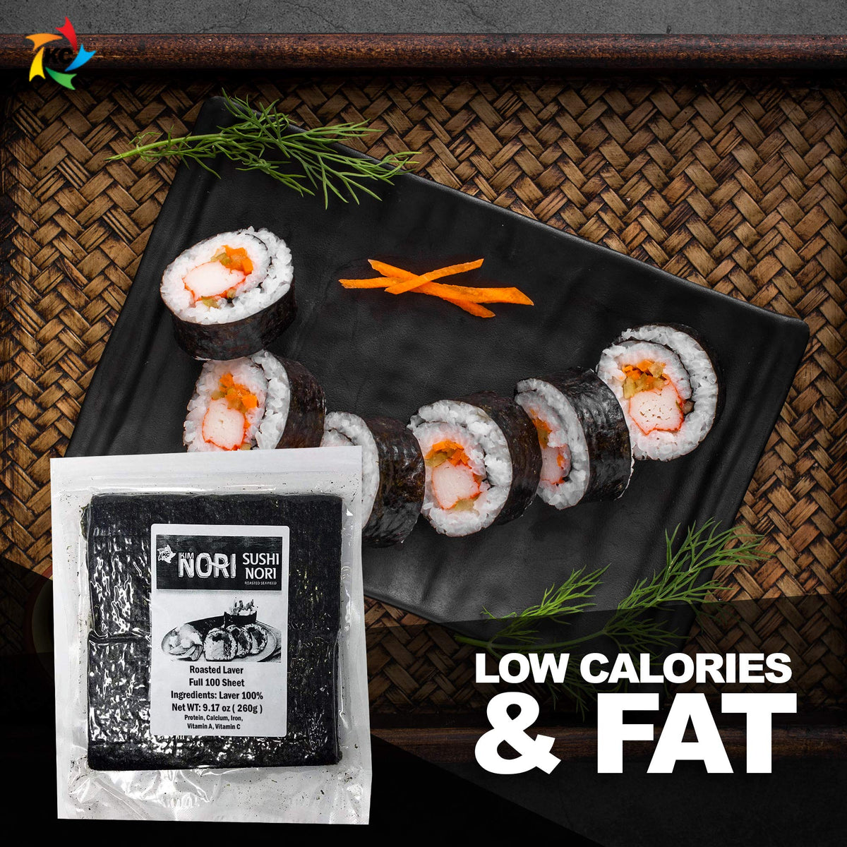 KIMNORI Sushi Nori Sea Sheets Yaki Roasted Rolls Wraps Resealable Bag 100% Natural Laver Fresh enhanced Restaurant Quality (9.17_Ounce (Pack of 1))