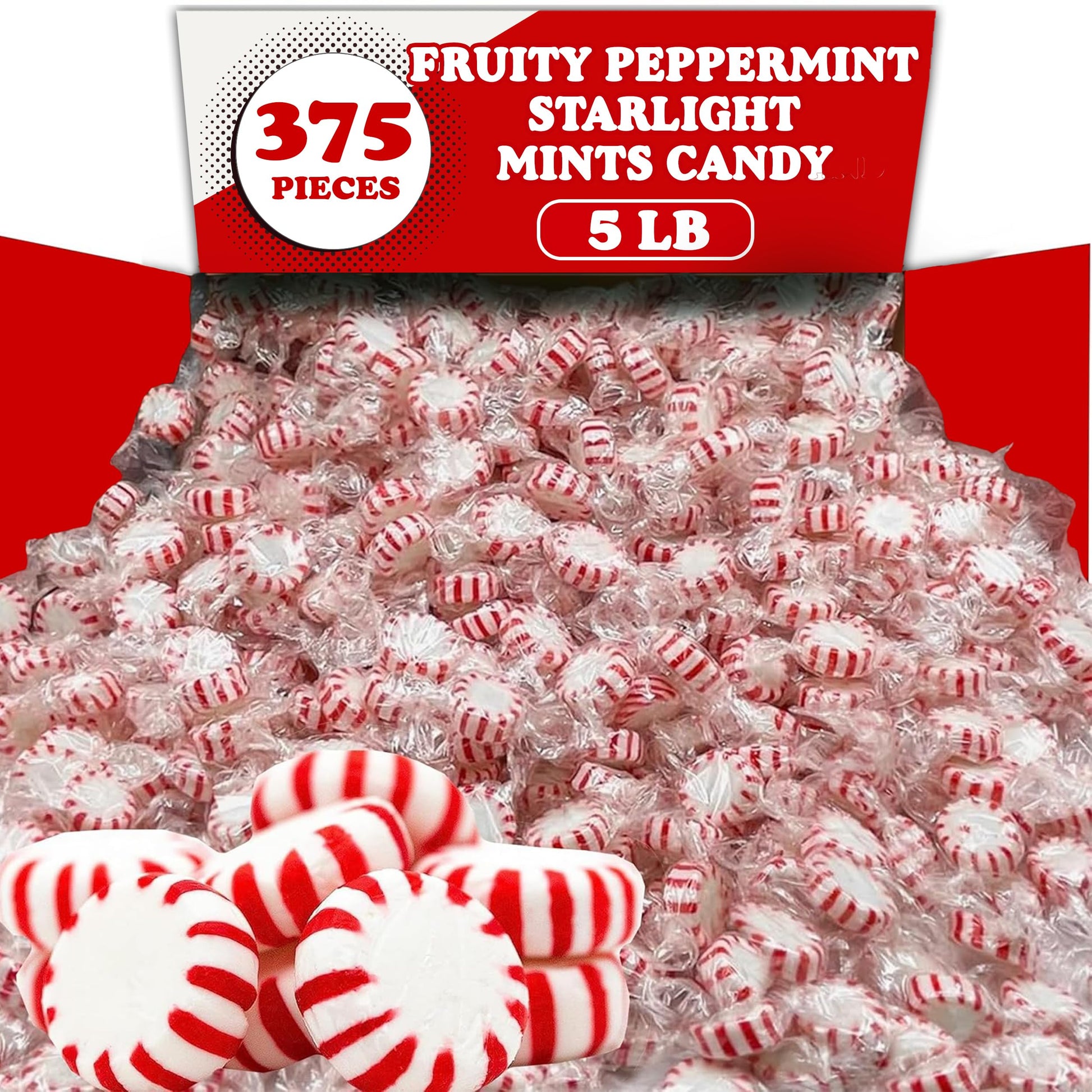 Starlights Peppermint Candy Mints, 5 Lbs, Individually Wrapped Hard Candy Mints, Red & White Striped Mint Candy After Dinner Min
