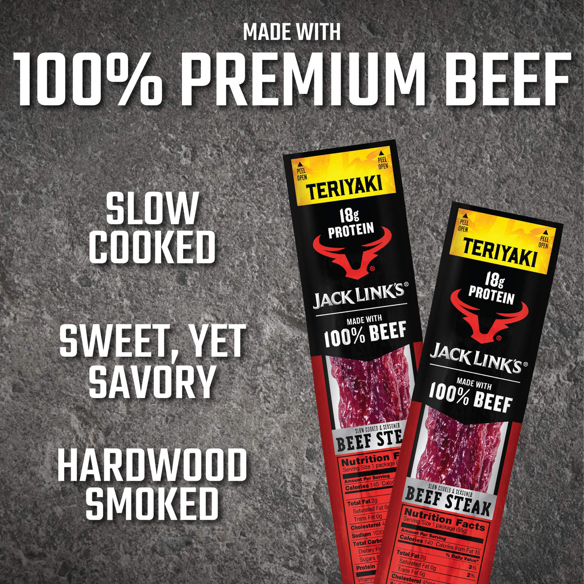 Jack Links Beef Steak Teriyaki Protein Snacks, 18g Protein, 2 Oz (12 Count), Bulk Snack Pack, Keto Friendly, Model 6073