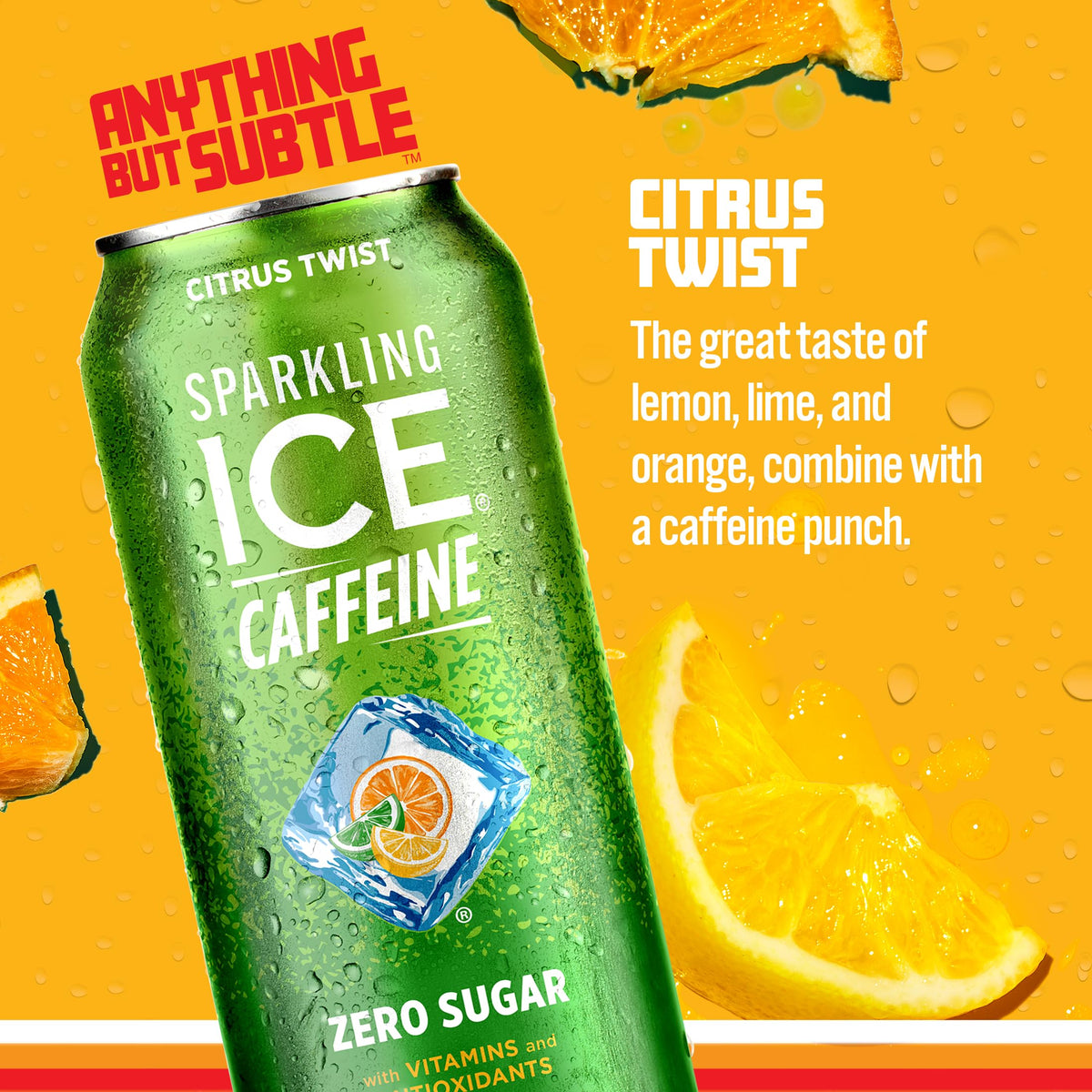 Sparkling ICE Sparkling Water with Caffeine, Zero Sugar, Citrus Twist, 16 fl oz Cans, Pack of 12