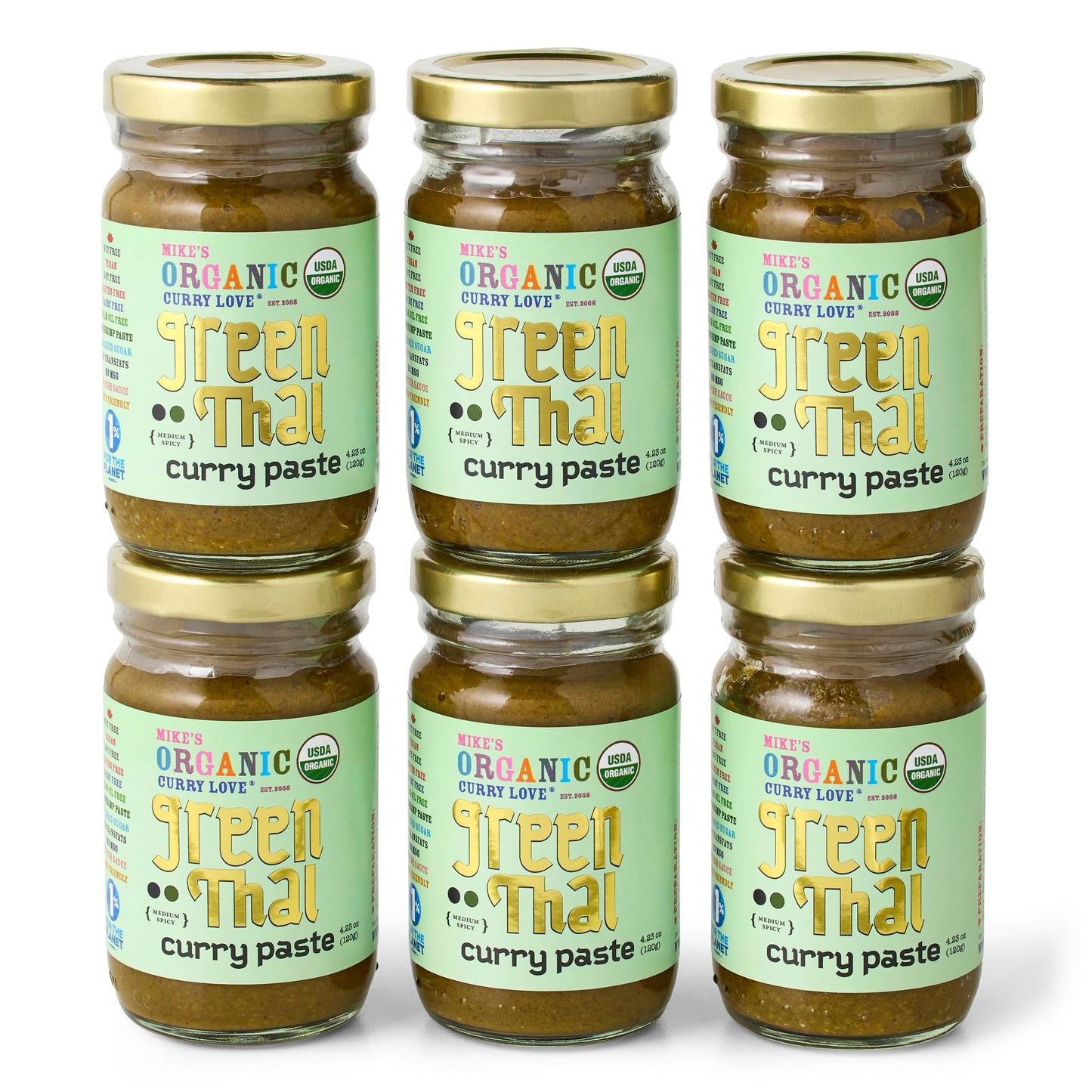 Green Thai Curry Paste ORGANIC. VEGAN. DAIRY FREE. SUGAR FREE. KETO FRIENDLY. MADE IN THAILAND. Case of 6 x 4.23 oz Glass Jars