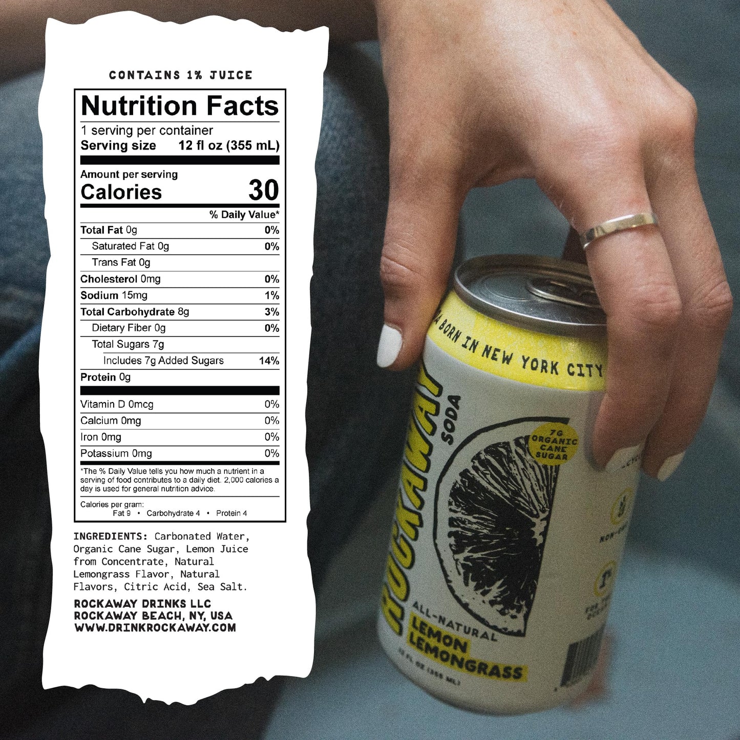 ROCKAWAY Lemon Lemongrass Soda Drinks - Low calorie drinks made from Real Fruit Juice  All Natural - Soda Pop Drinks Gluten Free  Vegan  GMO Free - 12oz (12 Pack)