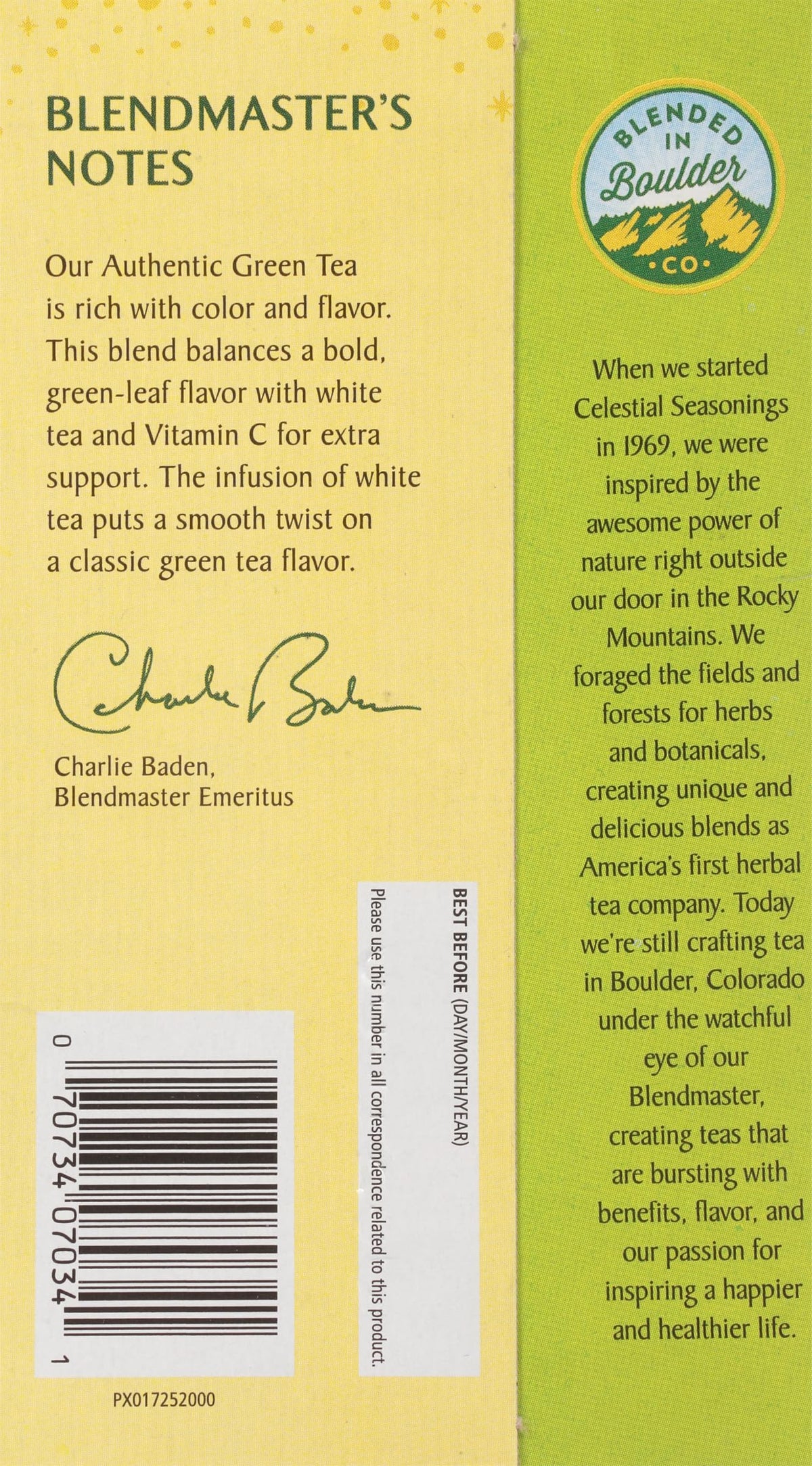 Celestial Seasonings Green Tea, Authentic, 20 Tea Bags, Caffeine, Pack of 6, Natural