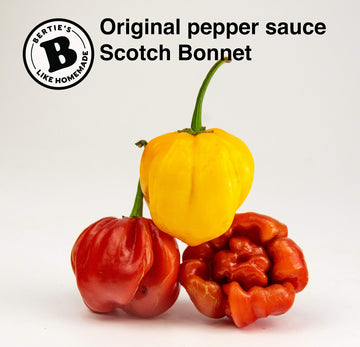 Berties Original Pepper Sauce - Trinidad Moruga & Scotch Bonnet Peppers - 26 Oz (750ml) - Great Flavor and Heat