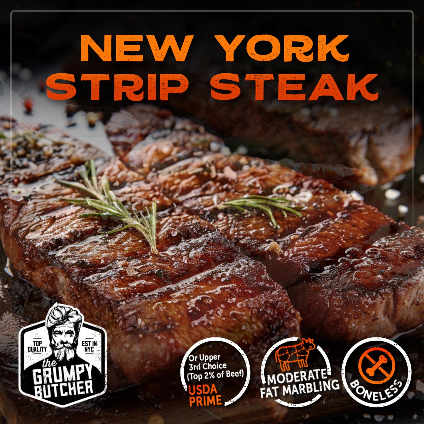 Grumpy Butcher New York Strip Steaks, 10 Ounce (Pack Of 4) - Prime Steakhouse Quality Beef Ny Strip Steak Meat - Meat Gift Packages Specials Avaialble