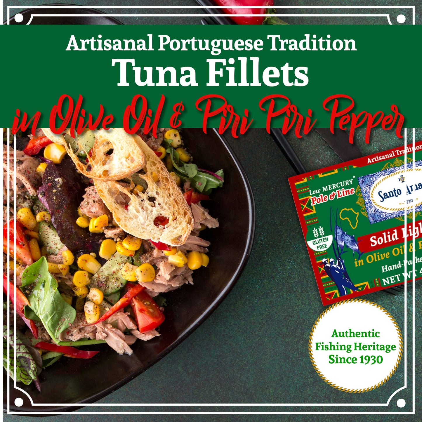 Santo Amaro Artisanal Wild Tuna Fillets in Olive Oil & Red Piri Piri Pepper, 4.2 Ounce (Pack of 6)