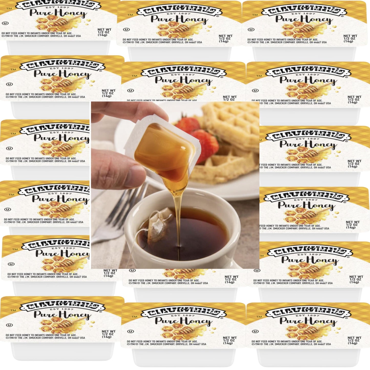 Honey Portion Cups - 0.5 oz Individual Packs - Bulk 40 Count - Pure Natural Honey for Tea, Coffee, Snacks, Breakfast, Food Servi