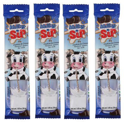 Milky Sip Magical Milk Straws - 4 Packs of 5 Pcs Each Cookies and Cream Flavored Straws For Milk, 20 Milk Flavoring Straws for K
