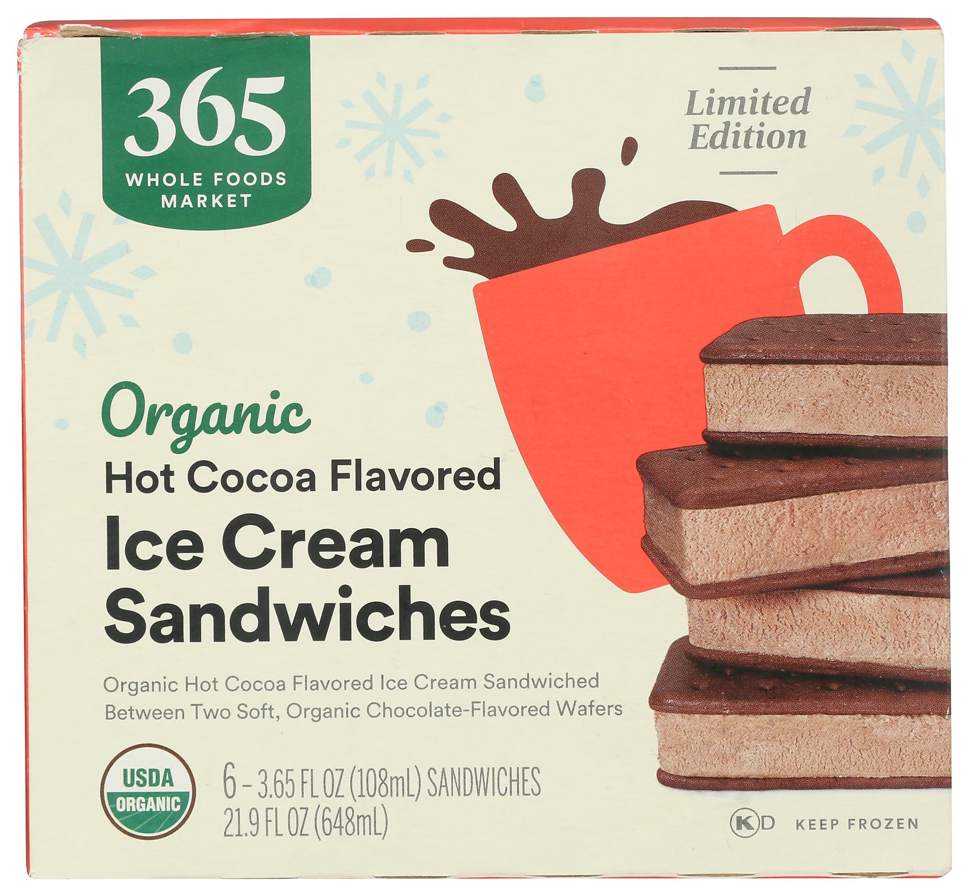 365 By Whole Foods Market, Organic Ice Cream Sandwiches, Hot Cocoa, 21.9 Fl Oz