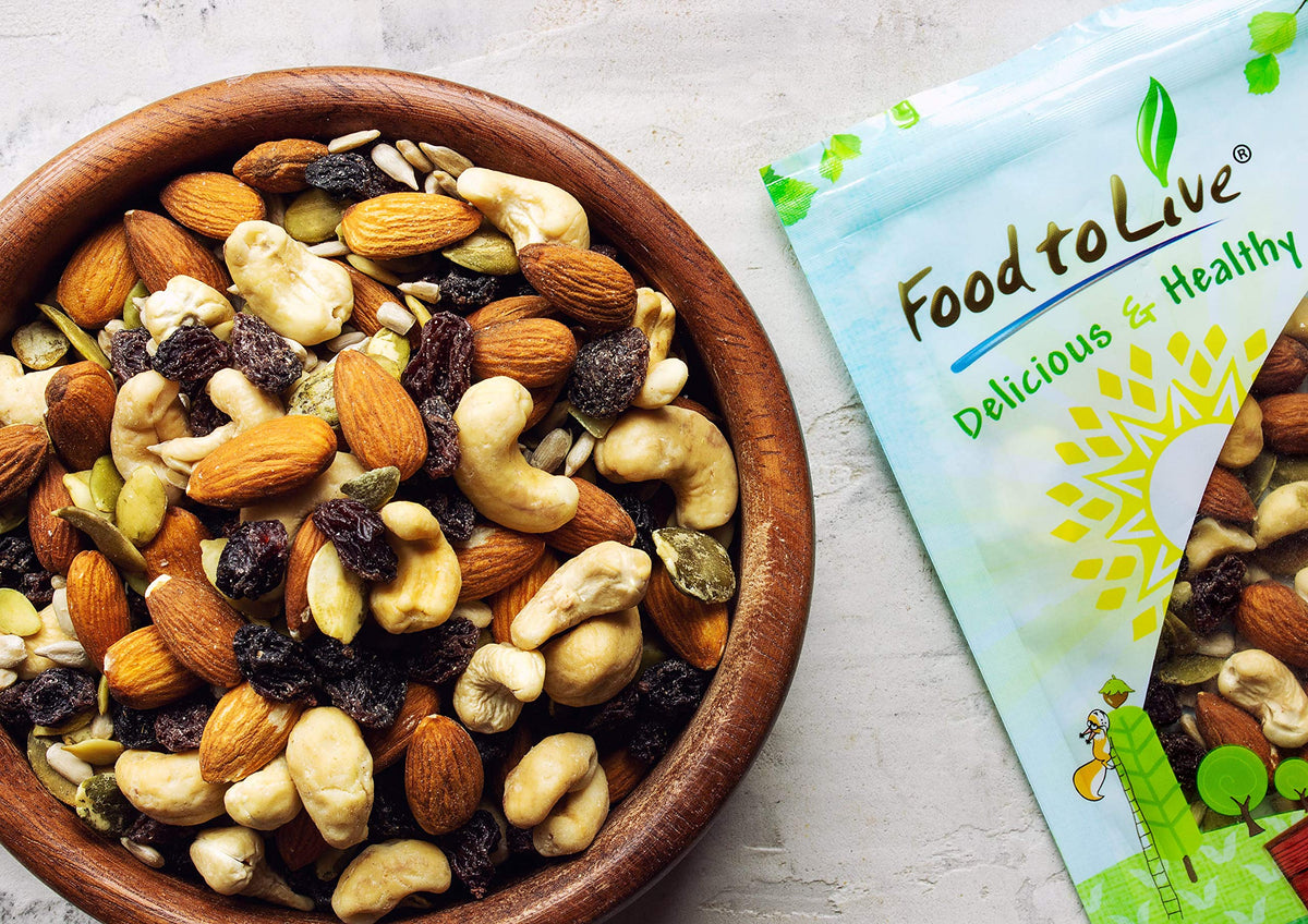 Food To Live Organic Raw Seeds, Nuts And Raisins Mix, 8 Ounces - Raw, Non-Gmo Trail Mix Contains Almonds, Cashews, Pumpkin Seeds