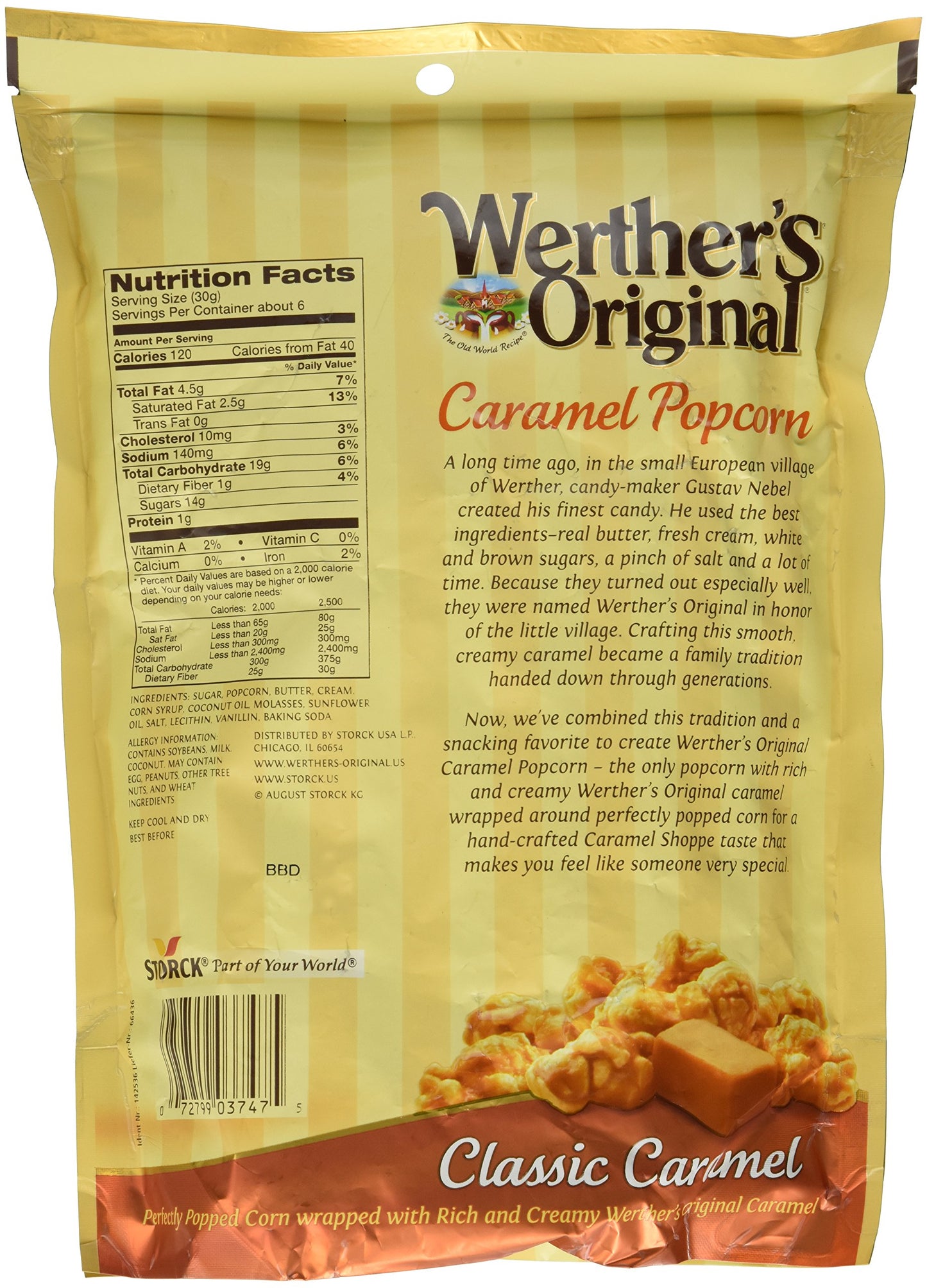 Werther'S, Original, Caramel Popcorn, Classic Caramel, 6 Ounce Bag (Pack Of 3)