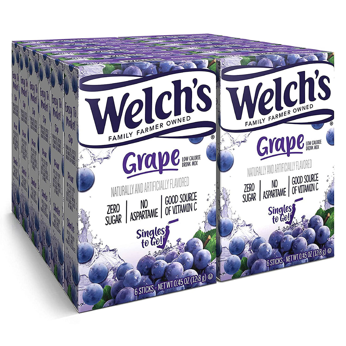 Welchs Singles To Go Water Drink Mix - Grape Powder Stick Packets (12 Boxes with 6 Packets Each - 72 Total Servings)