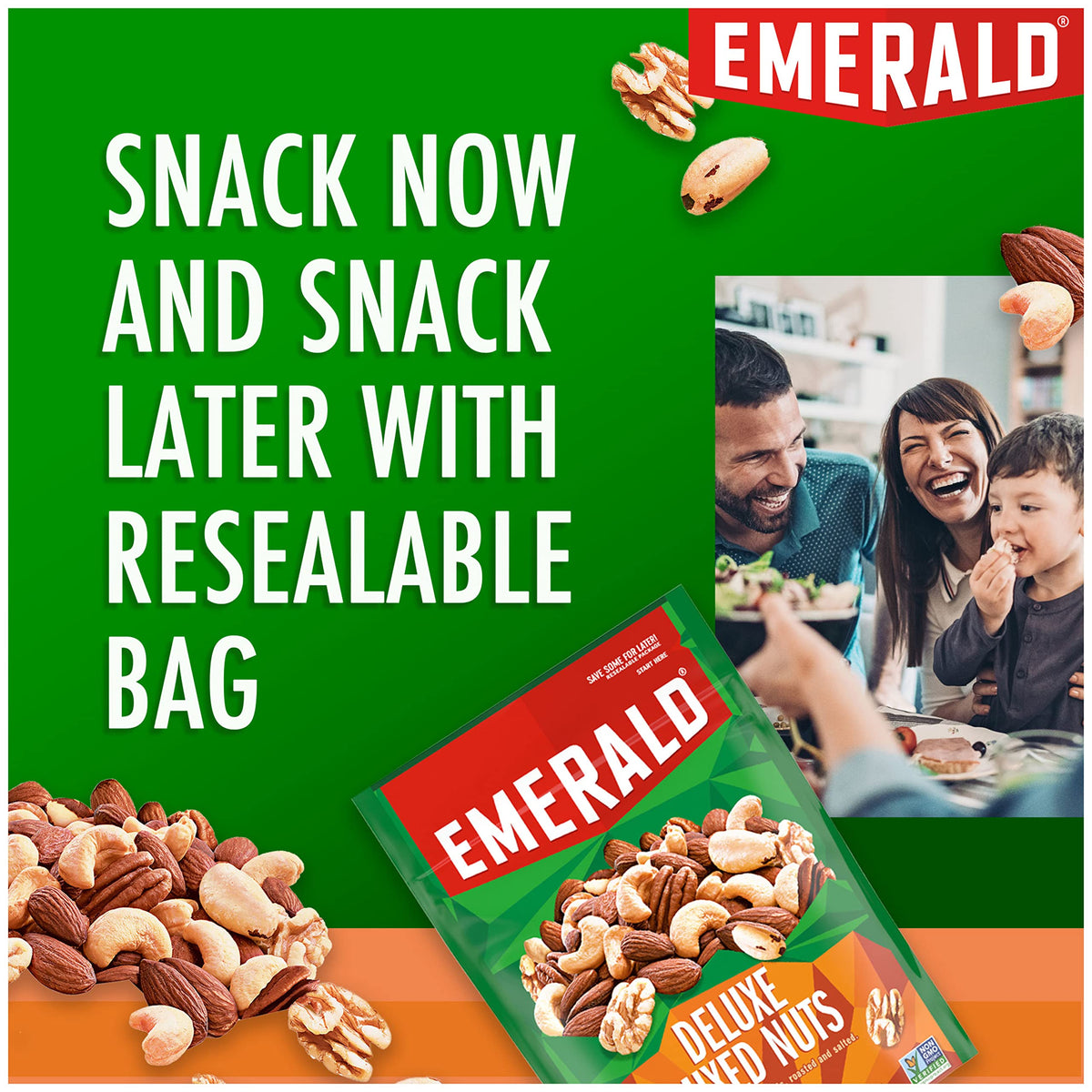 Emerald Nuts Deluxe Mixed Nuts (1-Pack), Features Roasted and Salted Nuts, Including Almonds, Cashews, Walnuts, Brazil Nuts and