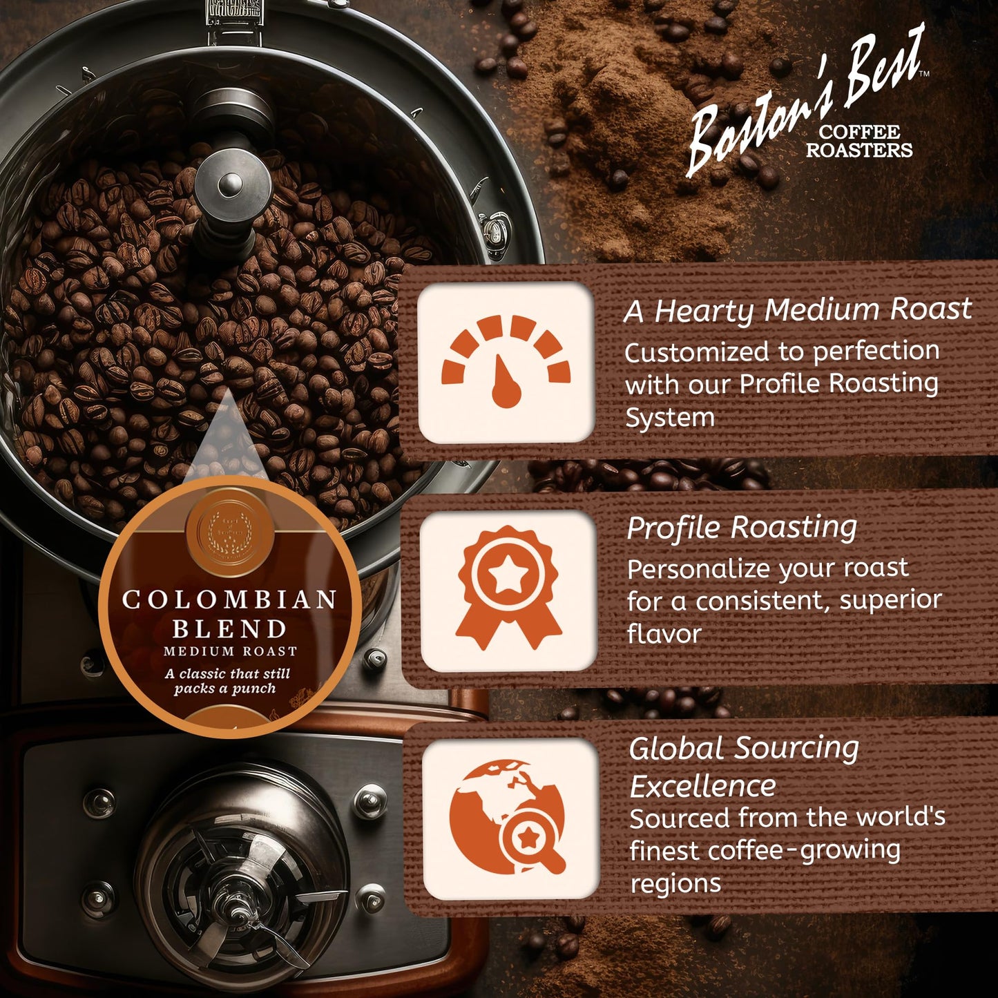 Bostons Best Colombian Blend Coffee, Gourmet Ground Coffee, 11 oz. Bag