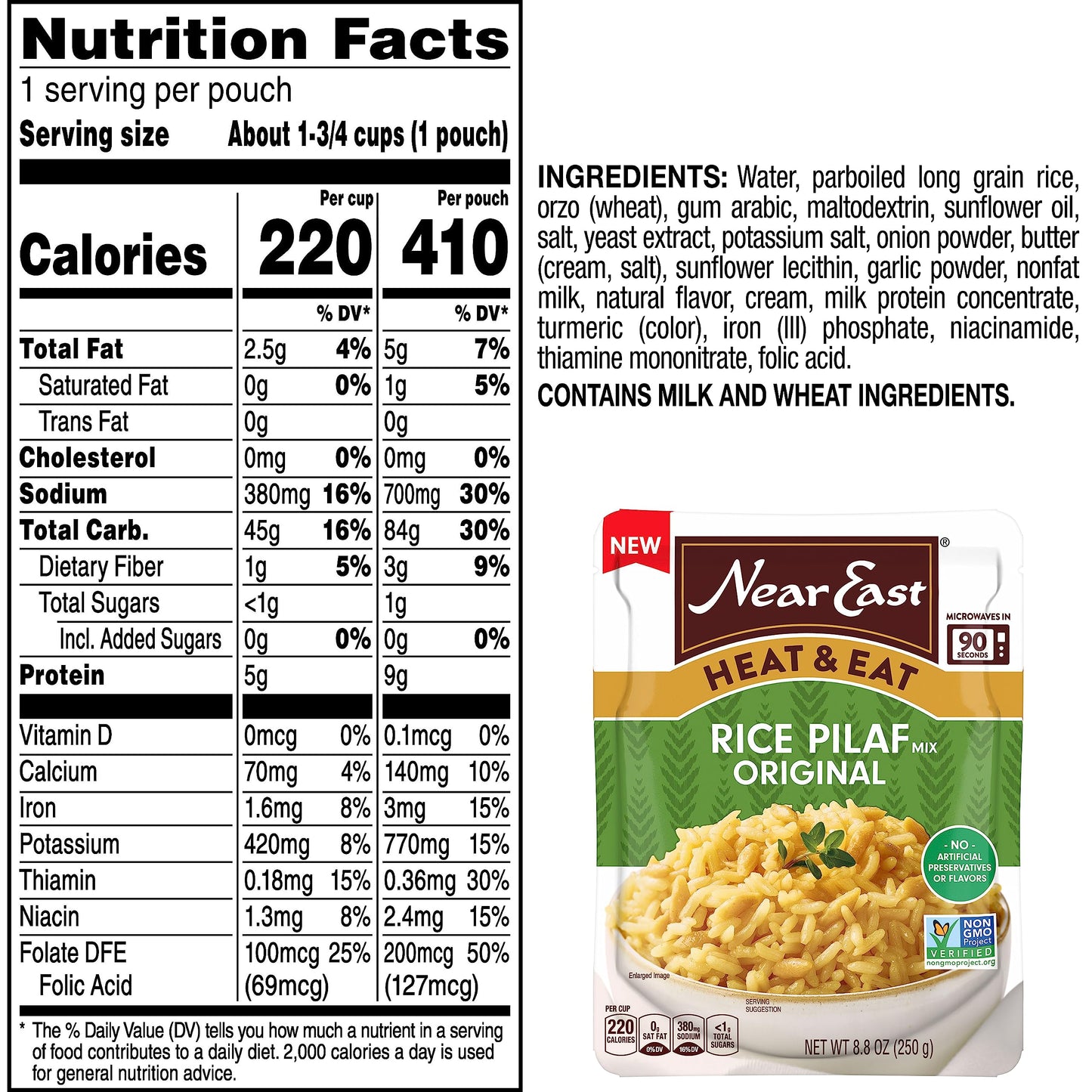 Near East Heat & Eat Rice  Quick Cook Rice  Microwave Rice  Rice Pilaf  Original  8.8oz Pouches (8 Pack)