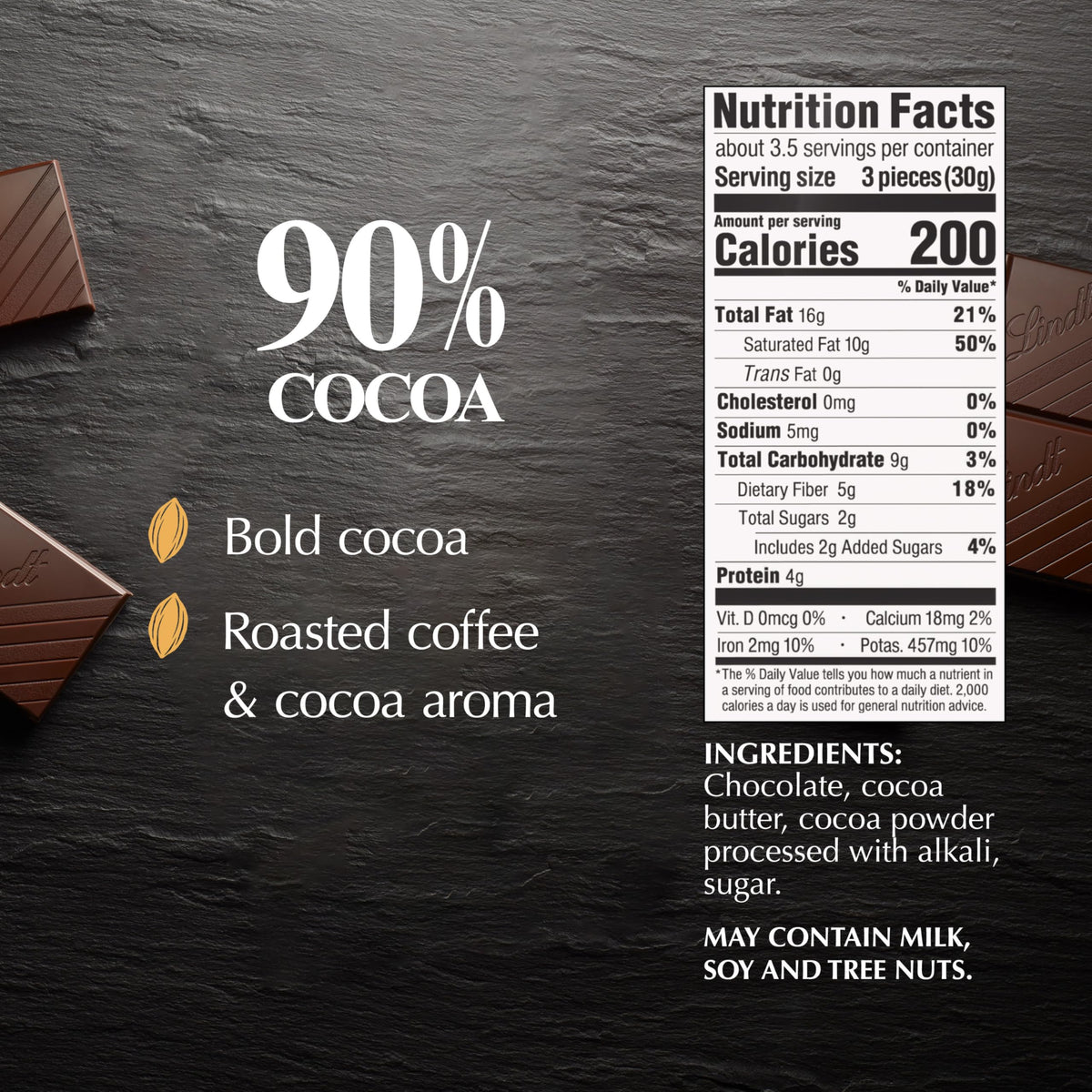 Lindt EXCELLENCE Dark Chocolate Bar, 90% Cocoa, 3.5 oz (12 Pack)