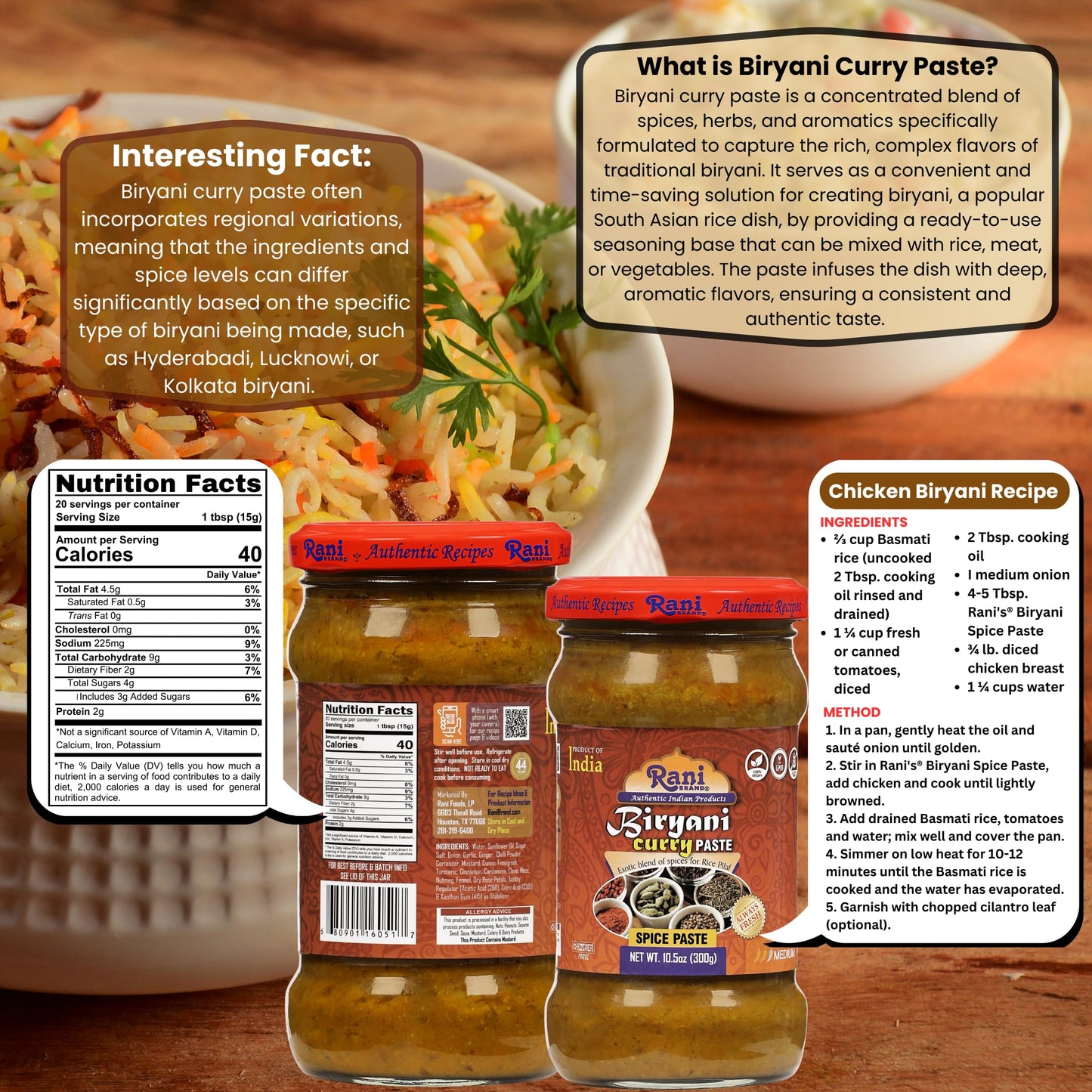 Rani Biryani Masala Curry Paste (Cooking Spice Paste For Indian Rice Dishes, Pullao/Pilau) 10.5Oz (300G) Glass Jar ~ All Natural | Vegan | No Colors | Gluten Free | Non-Gmo | Kosher | Indian Origin