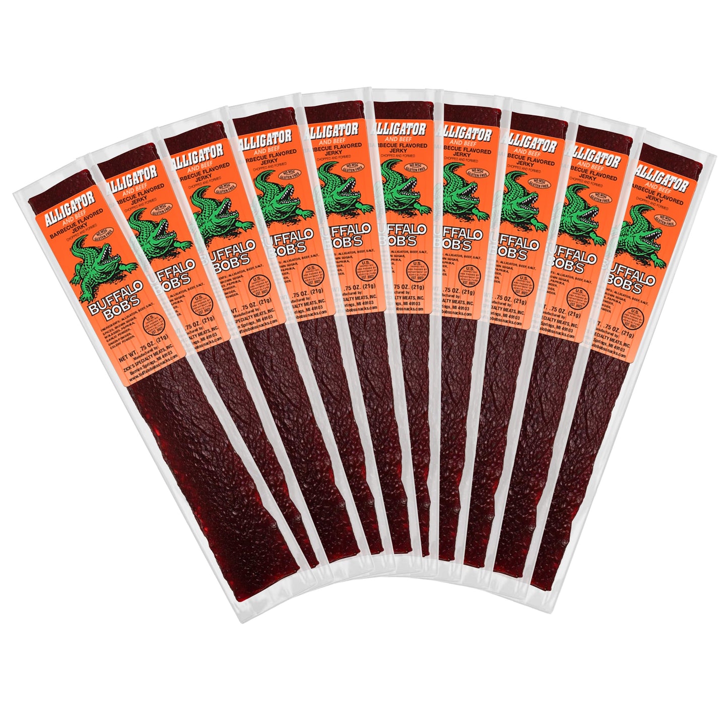 Buffalo Bob's Wild Game Meat Snack - Alligator BBQ Jerky 10 Pack