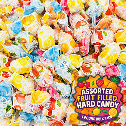 Assorted Fruit Filled Hard Candy - 1 Pound Bulk Pack (About 75 Count) - Individually Wrapped Assorted Fruit Candies - Classic Fl