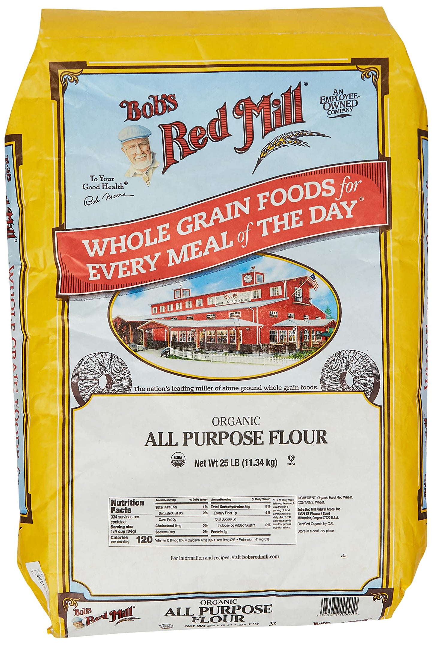 Bobs Red Mill Organic Unbleached All-Purpose Flour, 25 lb (400 oz)