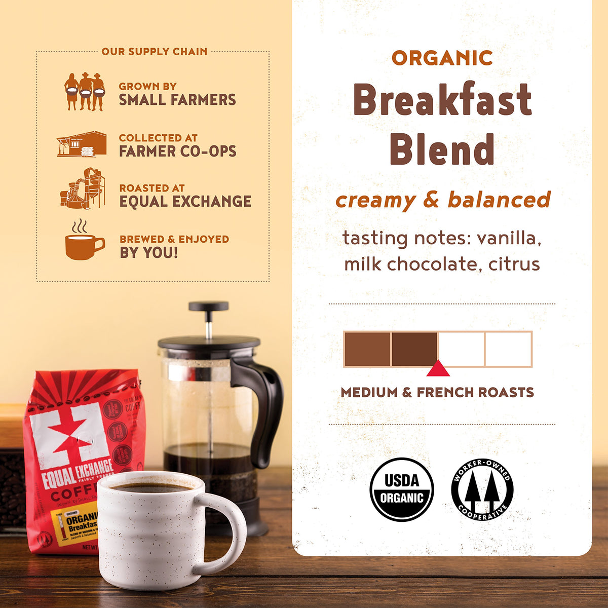 Equal Exchange Organic Whole Bean Coffee, Breakfast Blend, 12 Ounce (Pack Of 1)