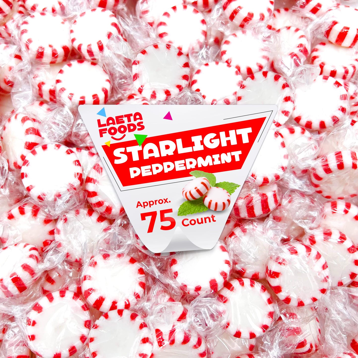 LaetaFood Starlight Peppermints Red White Stripped Hard candy Individually Wrapped (1 Pound Bag)