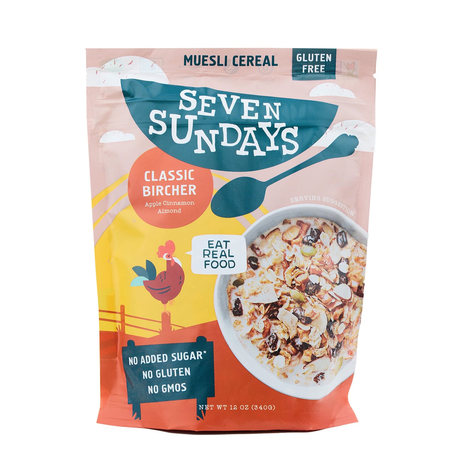Seven Sundays Classic Bircher Apple Cinnamon Almond Muesli Cereal - 4 Count, 12 Oz Pouch - Certified Gluten Free Muesli - Non Gm
