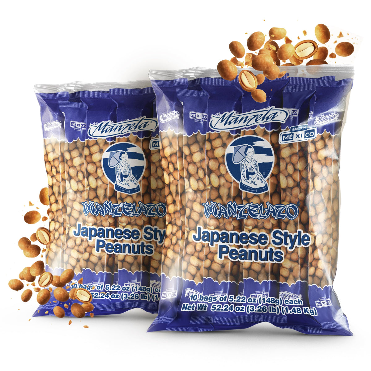 Manzela Japanese Style Coating Peanuts, Crunchy & Savory Snack, 10 ct/6.35 oz Each, 2-Pack